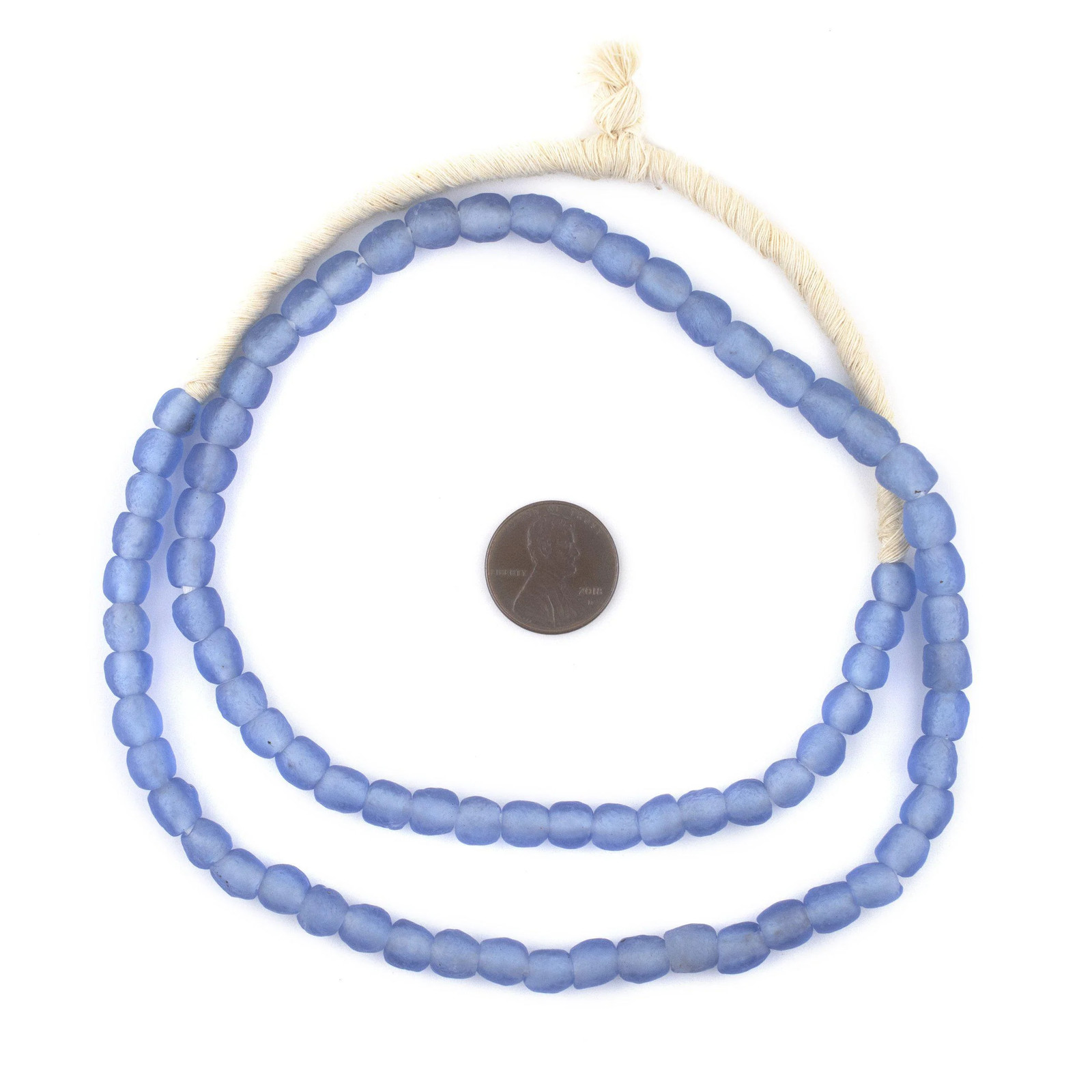 Blue Recycled Glass Beads 7mm Ghana African Sea Glass Round Large Hole Handmade