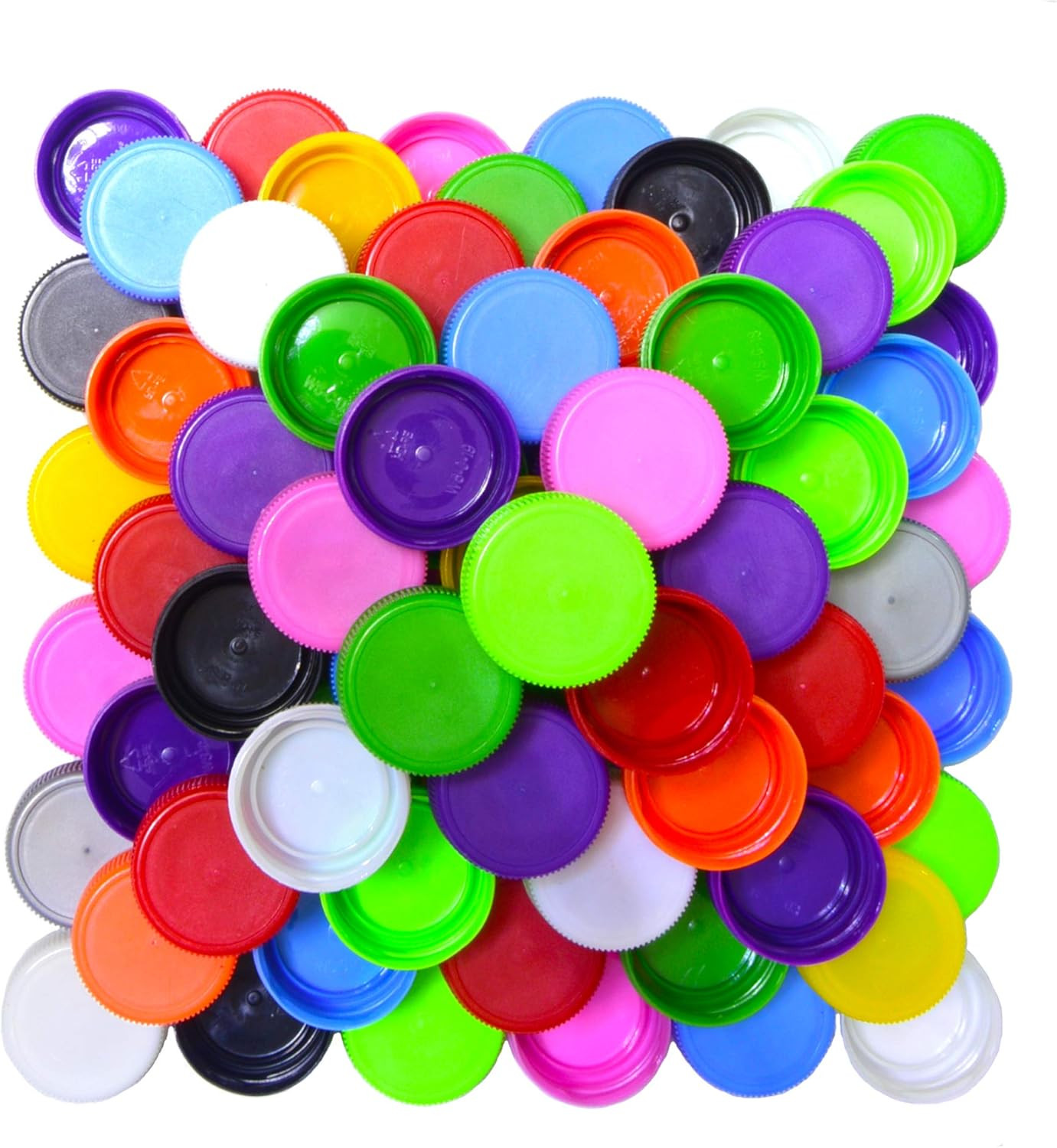Pack of 100 Assorted Colors Plastic Bottle Caps for DIY Craft Scrapbook