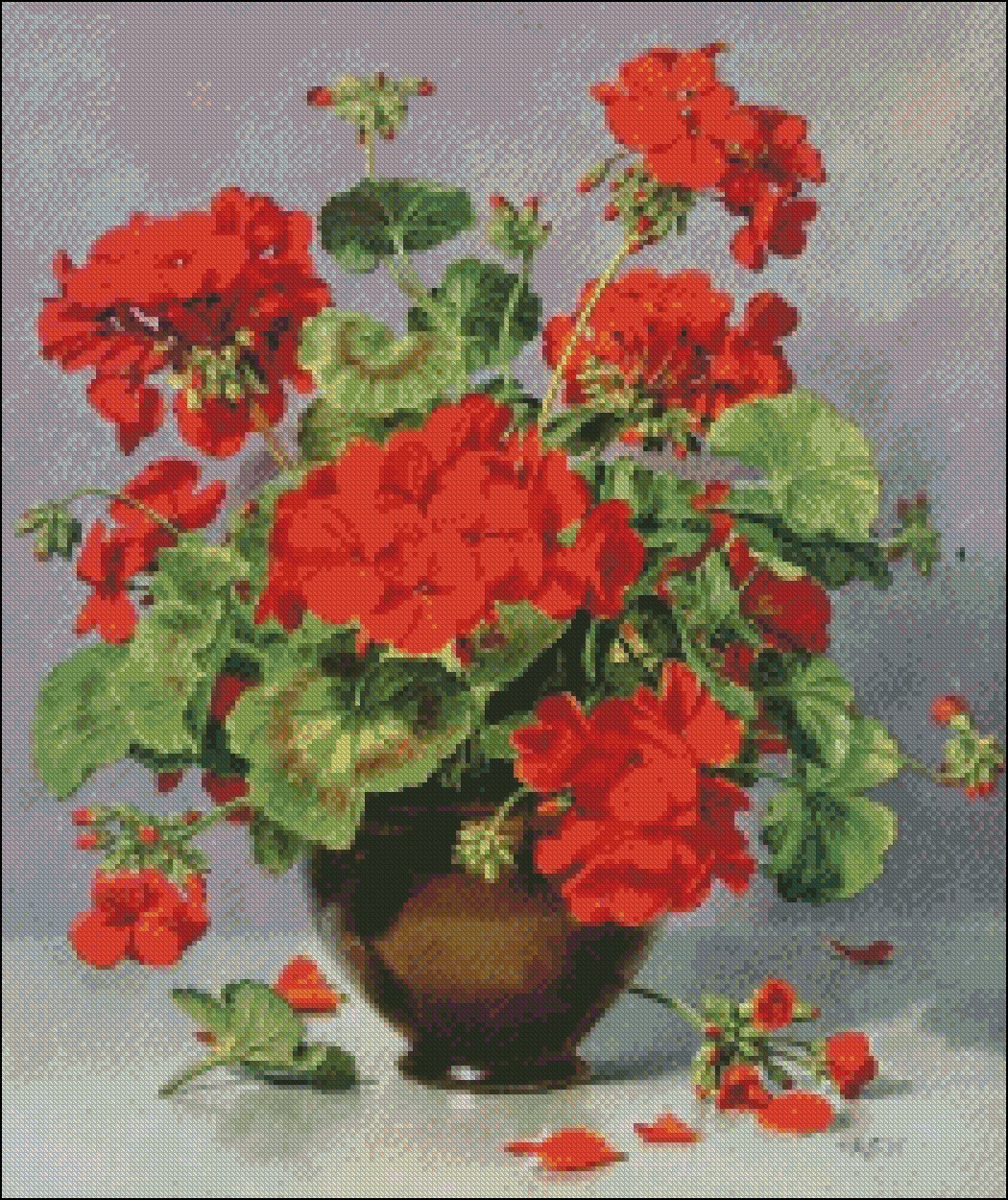 Geranium in a Vase -Chart Needlework Crafts DIY-Counted Cross Stitch Pattern