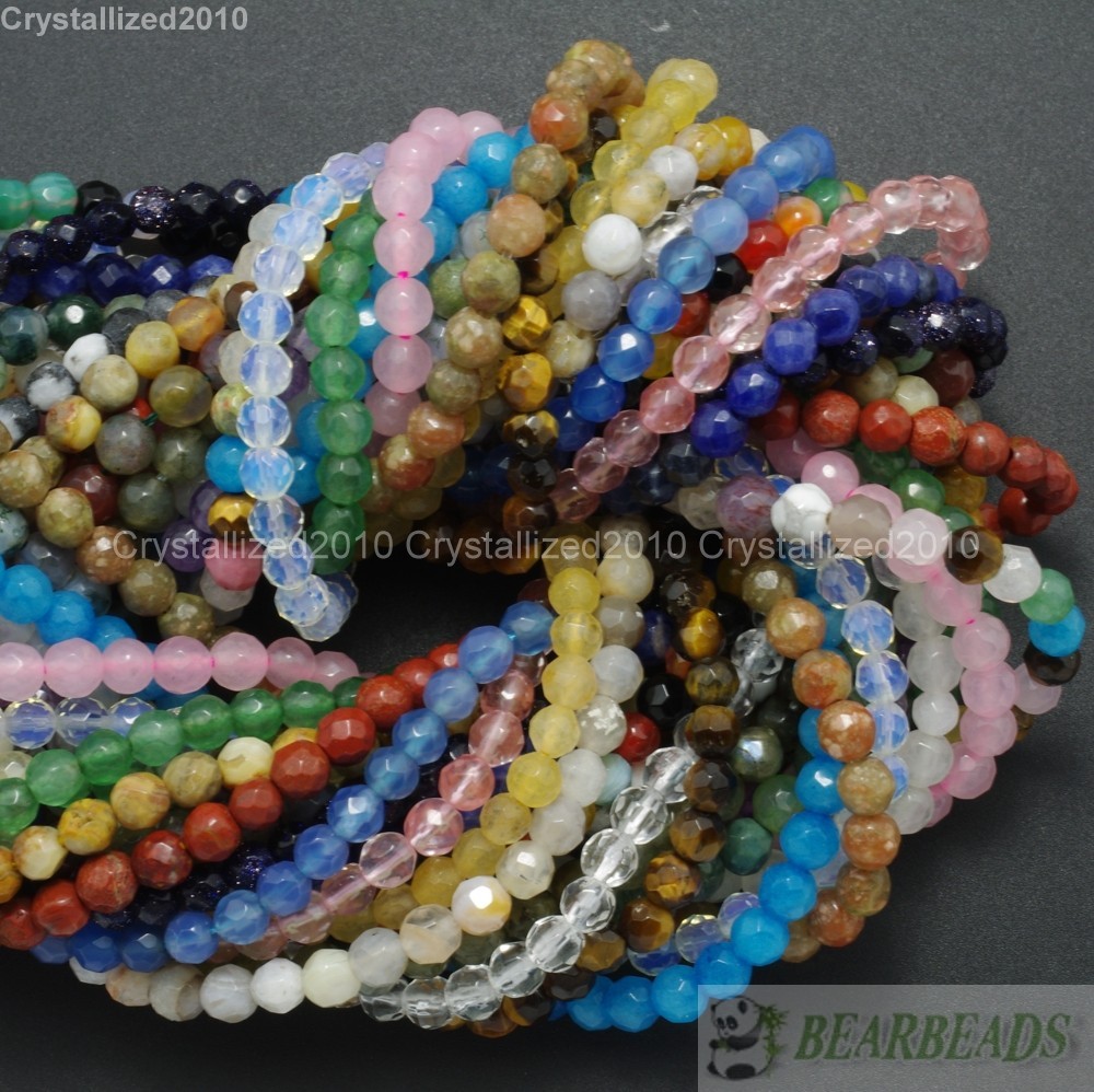 Natural Gemstones 6mm Faceted Round Loose Beads Strand 15” ~ 16” Pick Stone