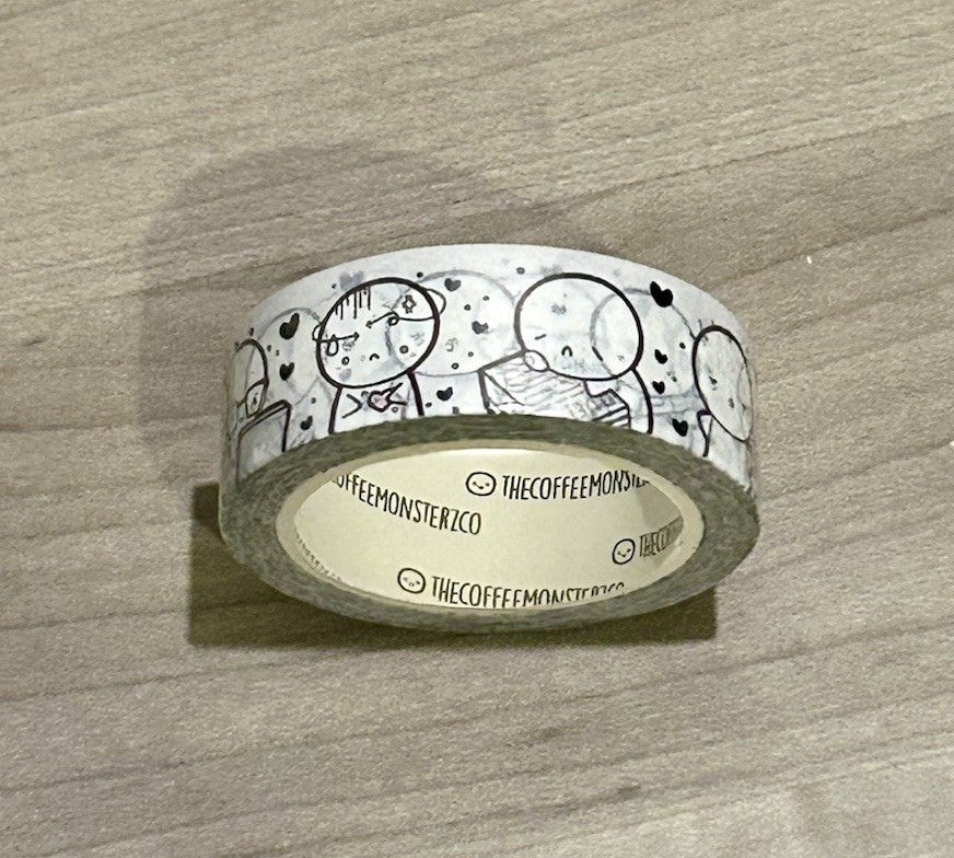 NEW TheCoffeeMonsterzCo Working Emotis 1.0 Black Foil Washi Tape 15 mm roll TCMC