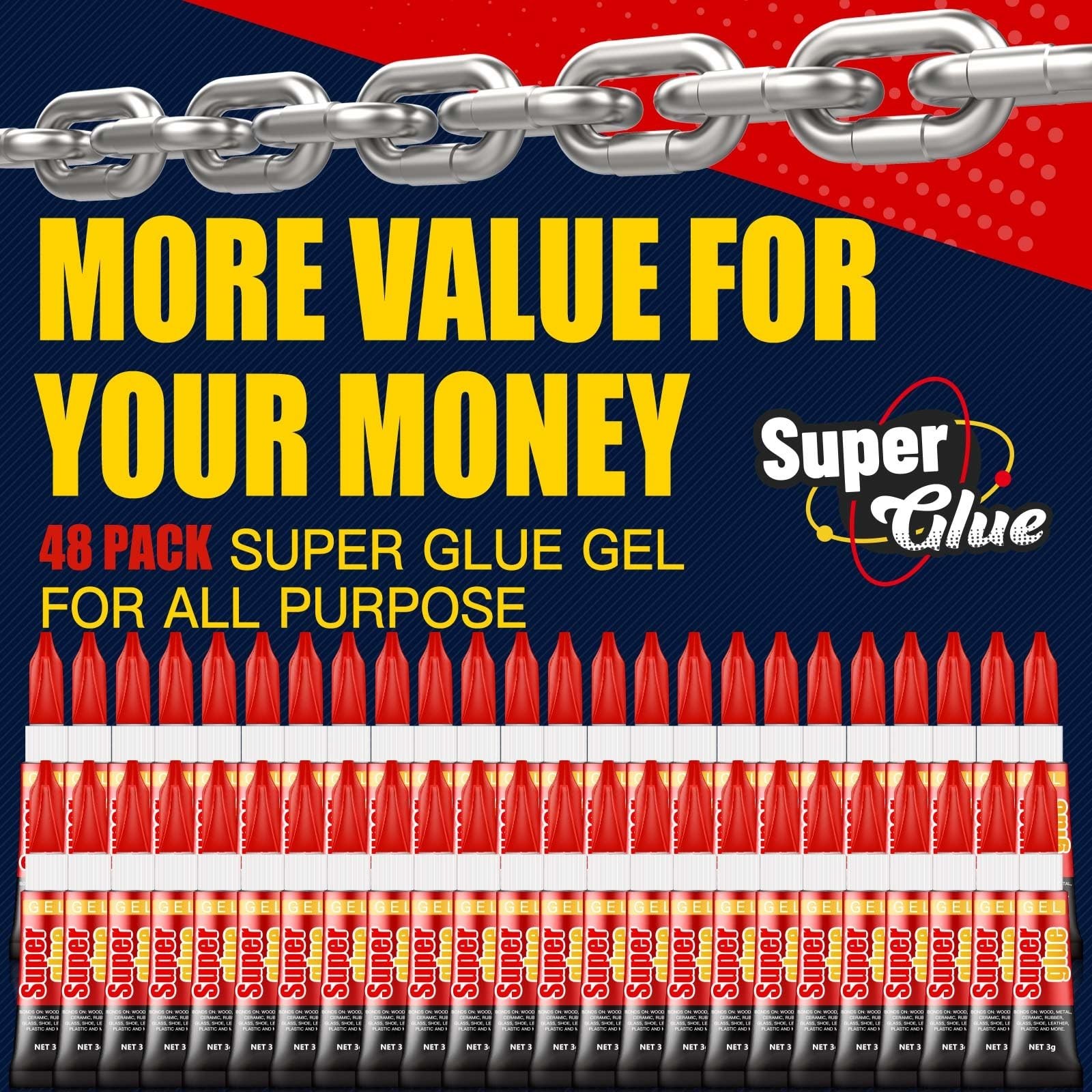 48-Pack Super Glue Gel – Fast Drying, Thick Adhesive for Plastics, Crafts, Metal