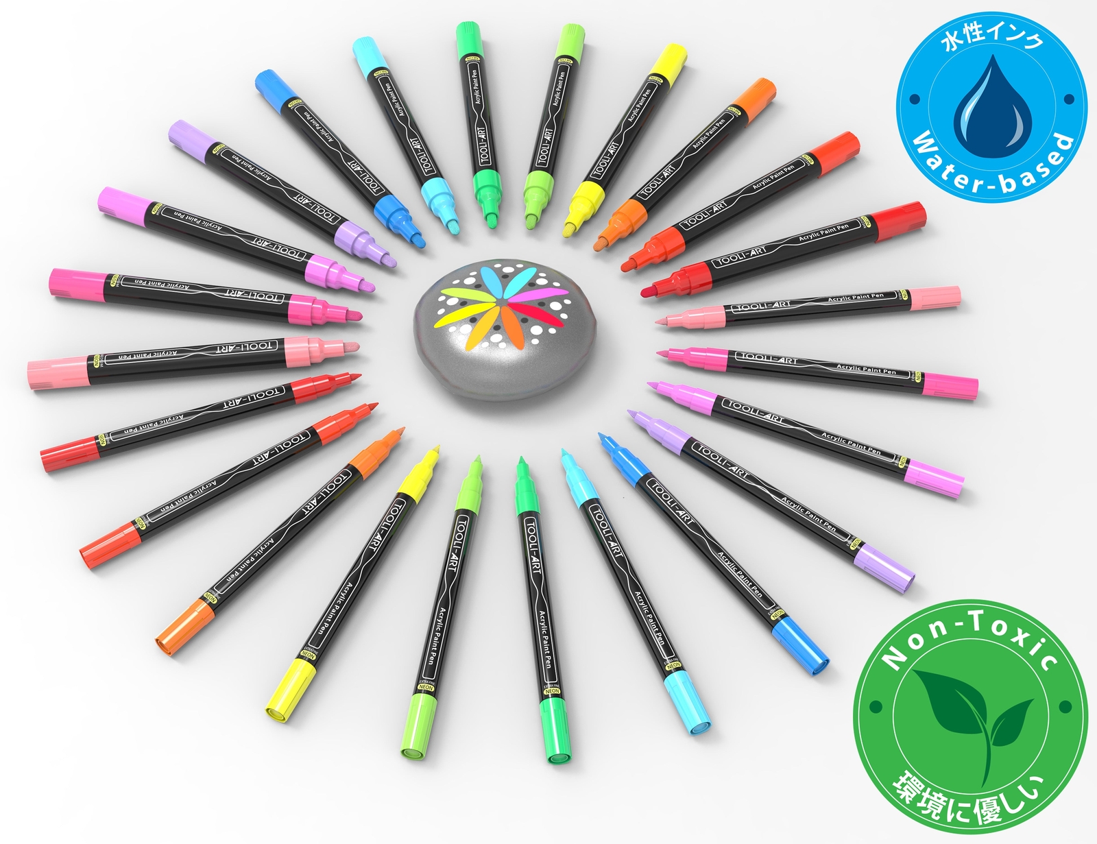 TOOLI-ART 24 Neon Fluorescent Acrylic Paint Pens Set (EXTRA FINE + MEDIUM)