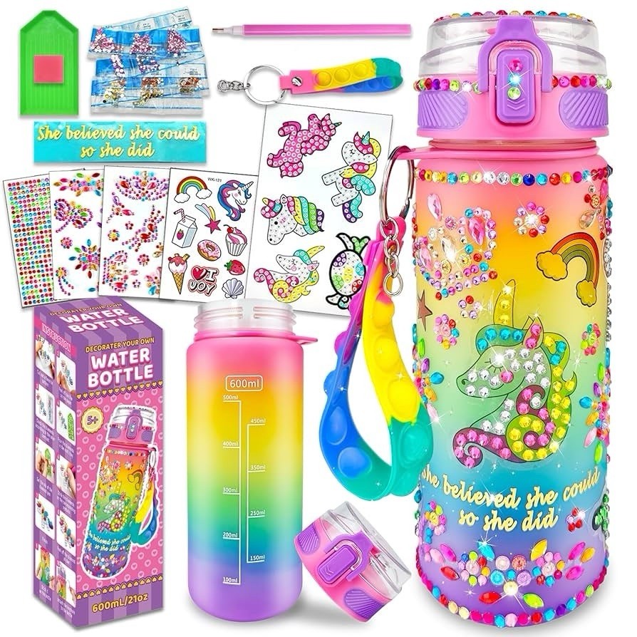 EDSPORTSHOUSE Decorate Your Own Water Bottle Kits for Girls Age 4-6-8-10,Unicorn