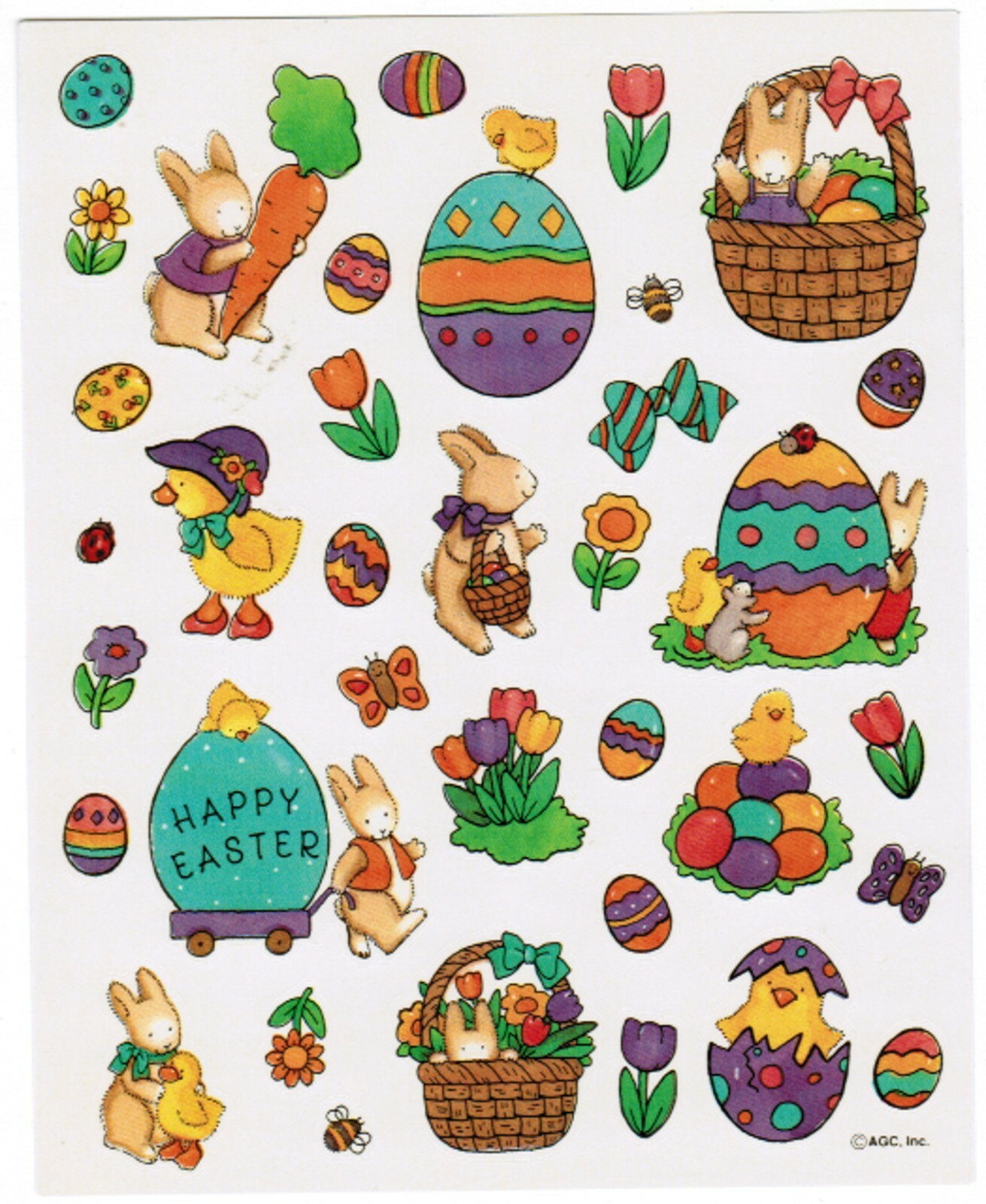 VTG 7 Sheets Happy EASTER Bunny Carrot Eggs SPRING Stickers! Basket Ducks 90s