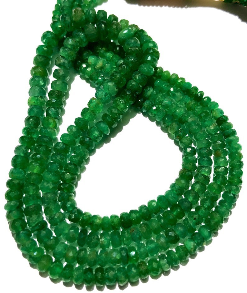 Zambian Green Emerald Faceted Rondelle Beads 2 Layer Emerald Necklace Gemstone