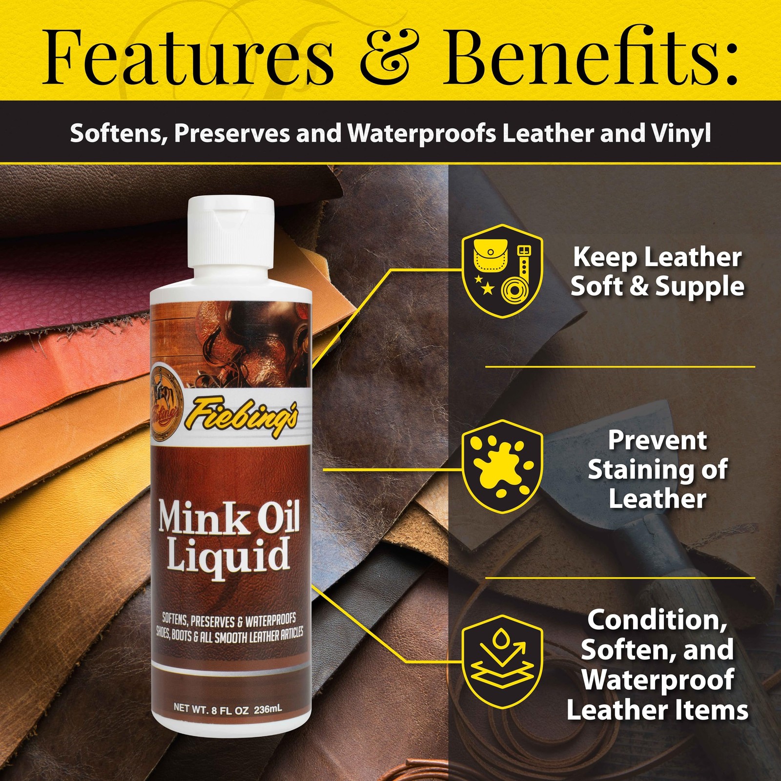 Liquid Mink Oil for Leather Boots (8 fl oz) – Leather Cleaner & Conditioner -…