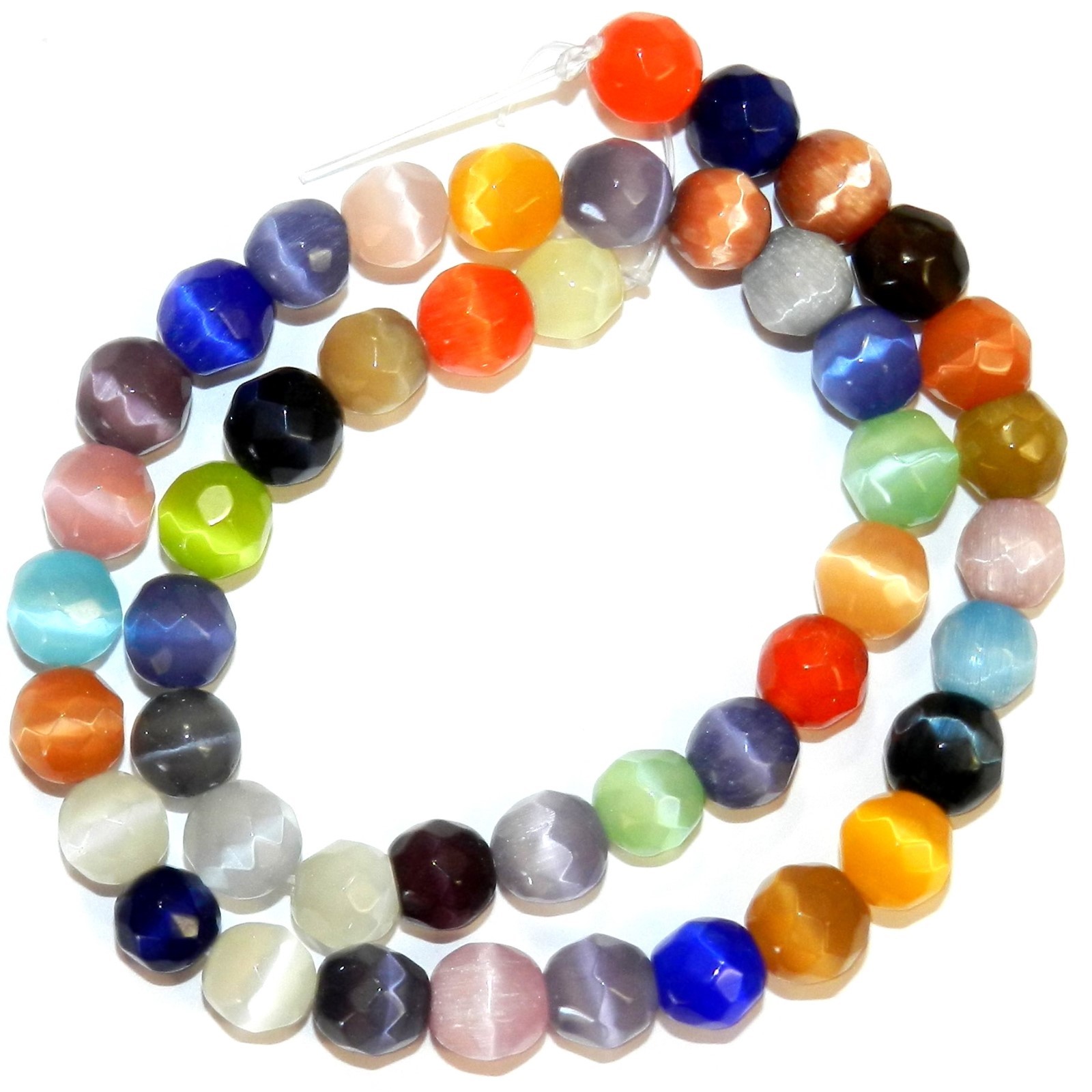 G3360 Assorted Color 8mm Faceted Round Cat’s Eye Fiber Optic Glass Beads 15.5″