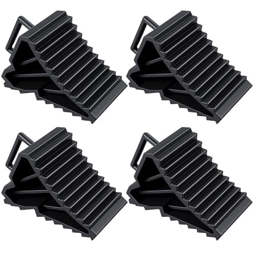 4 Pack Wheel Chocks for RV Trailers & Camper, Heavy Duty Non-Slip Tire