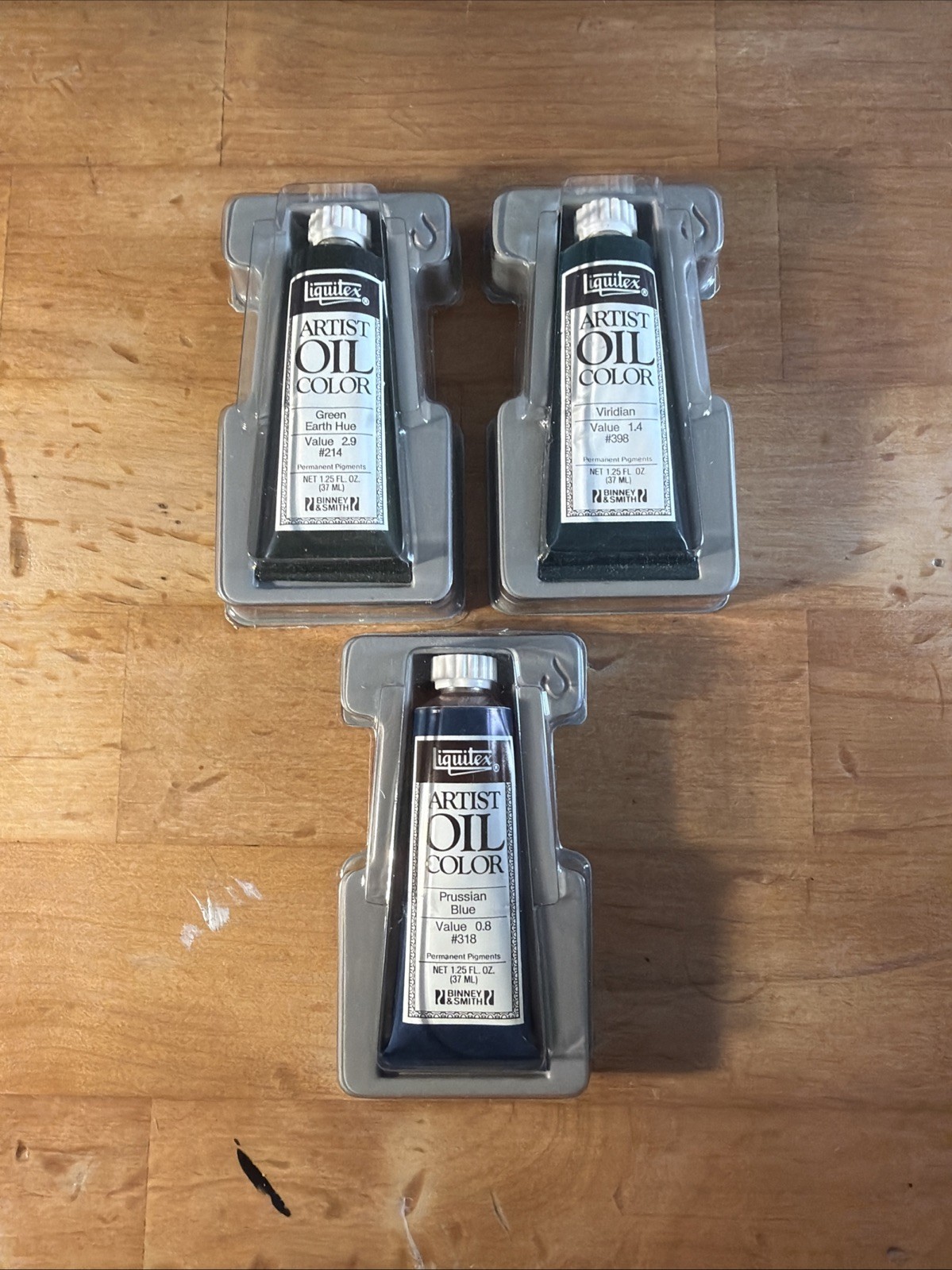 Liquitex Oil Paint Lot (3). Viridian #398, Prussian blue #318, Green Earth #214