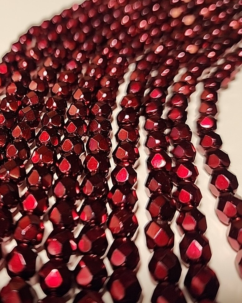 Czech Fire Polished Crimson Quality Glass Beads 6mm 16in Quality Jewelry Making