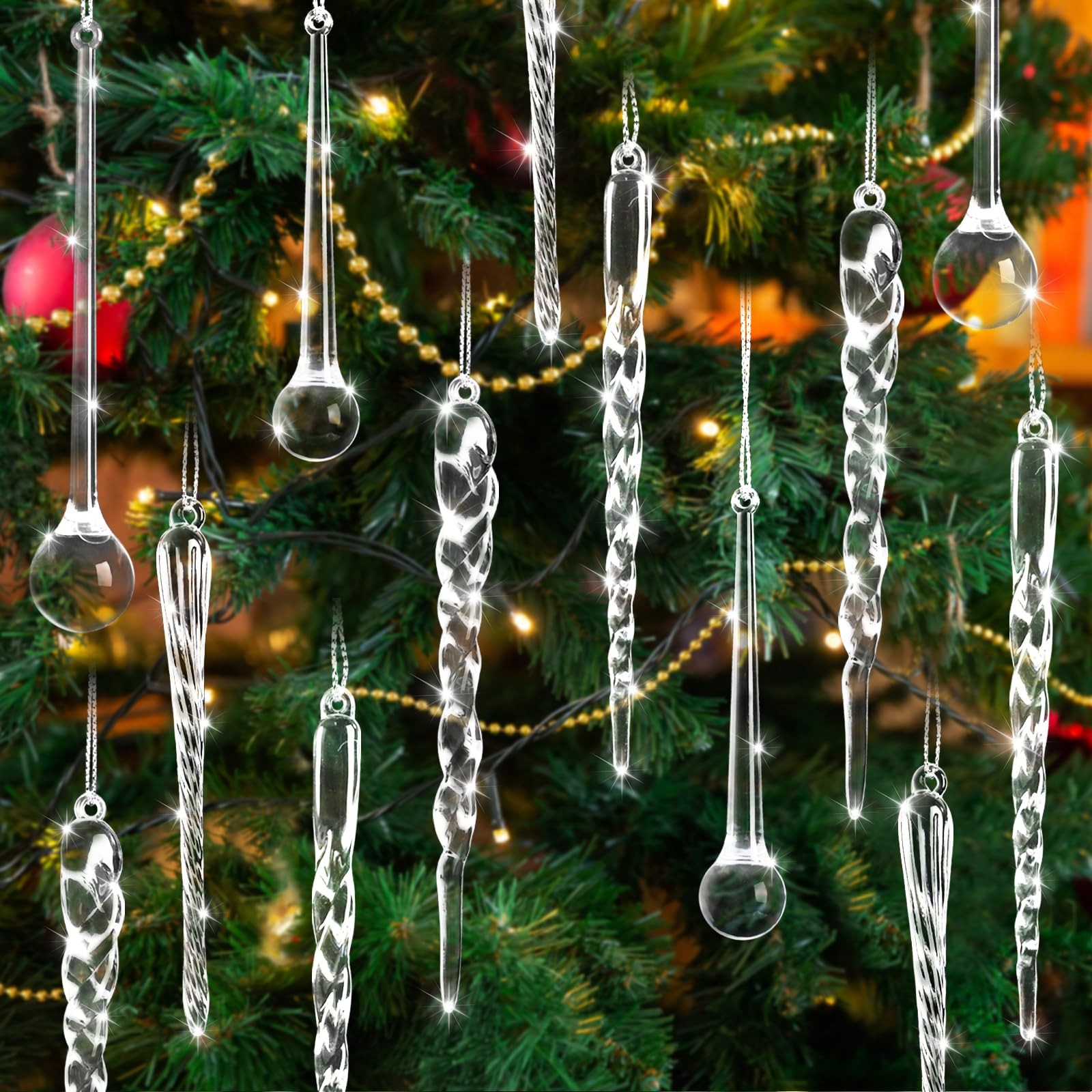 Oumuamua 100 Pcs Christmas Icicle Ornaments For Christmas Tree Decorations
