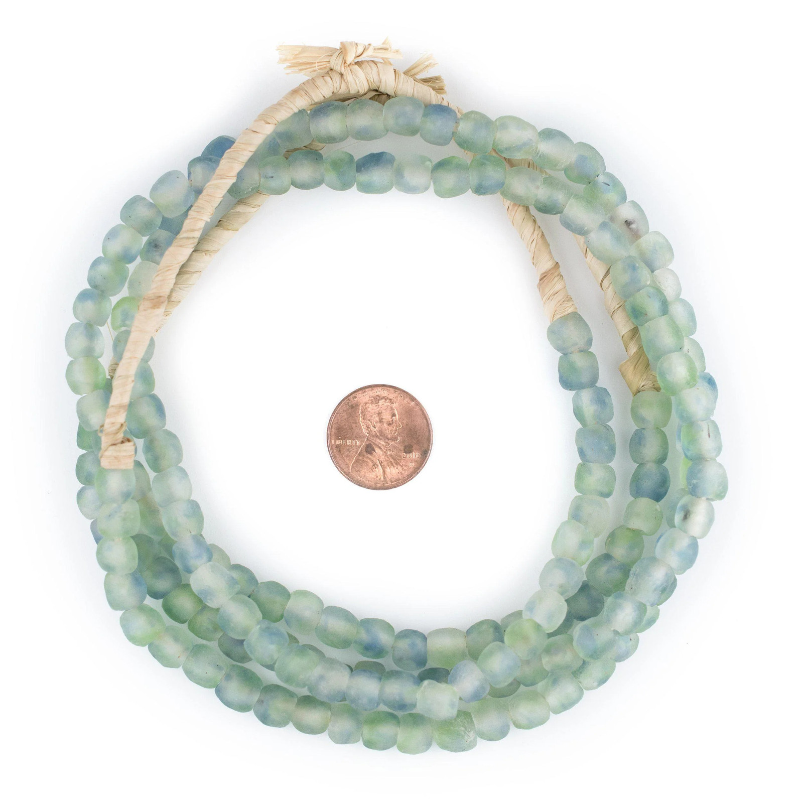 Blue-Green Swirl Recycled Glass Beads 7mm Ghana African Sea Glass Multicolor