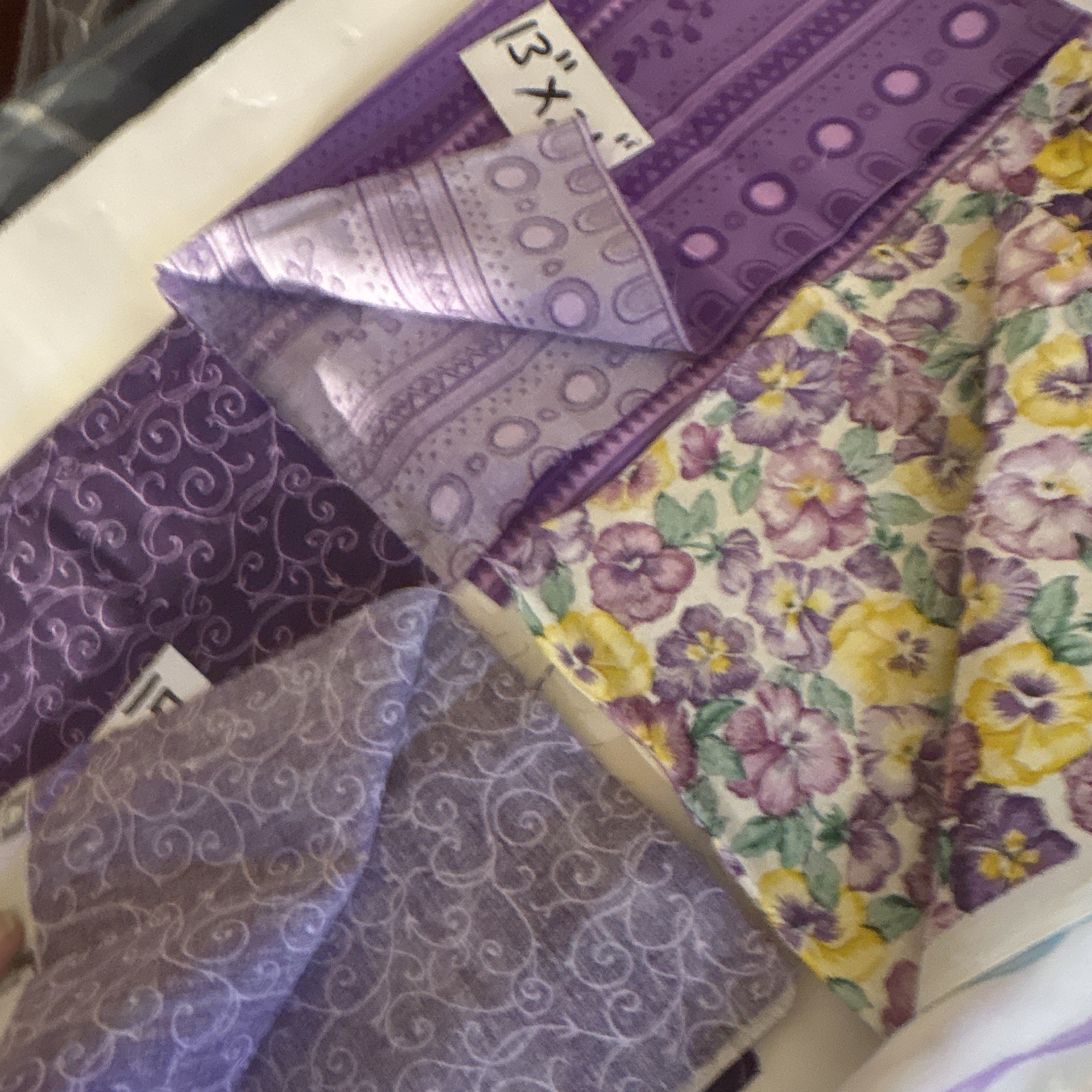 Purple Multicolor Floral Cotton Fabric Pieces Lot for Quilting & Crafts