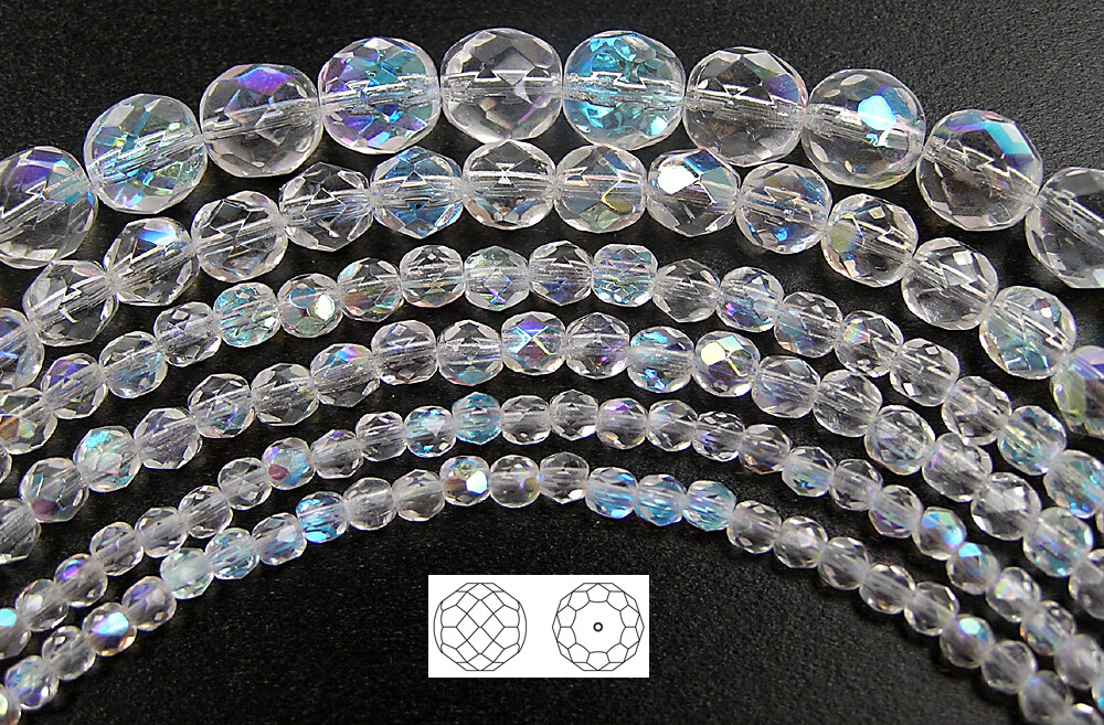 300 Preciosa Czech Glass Fire Polished Round Beads 6mm Crystal AB, clear Aurora