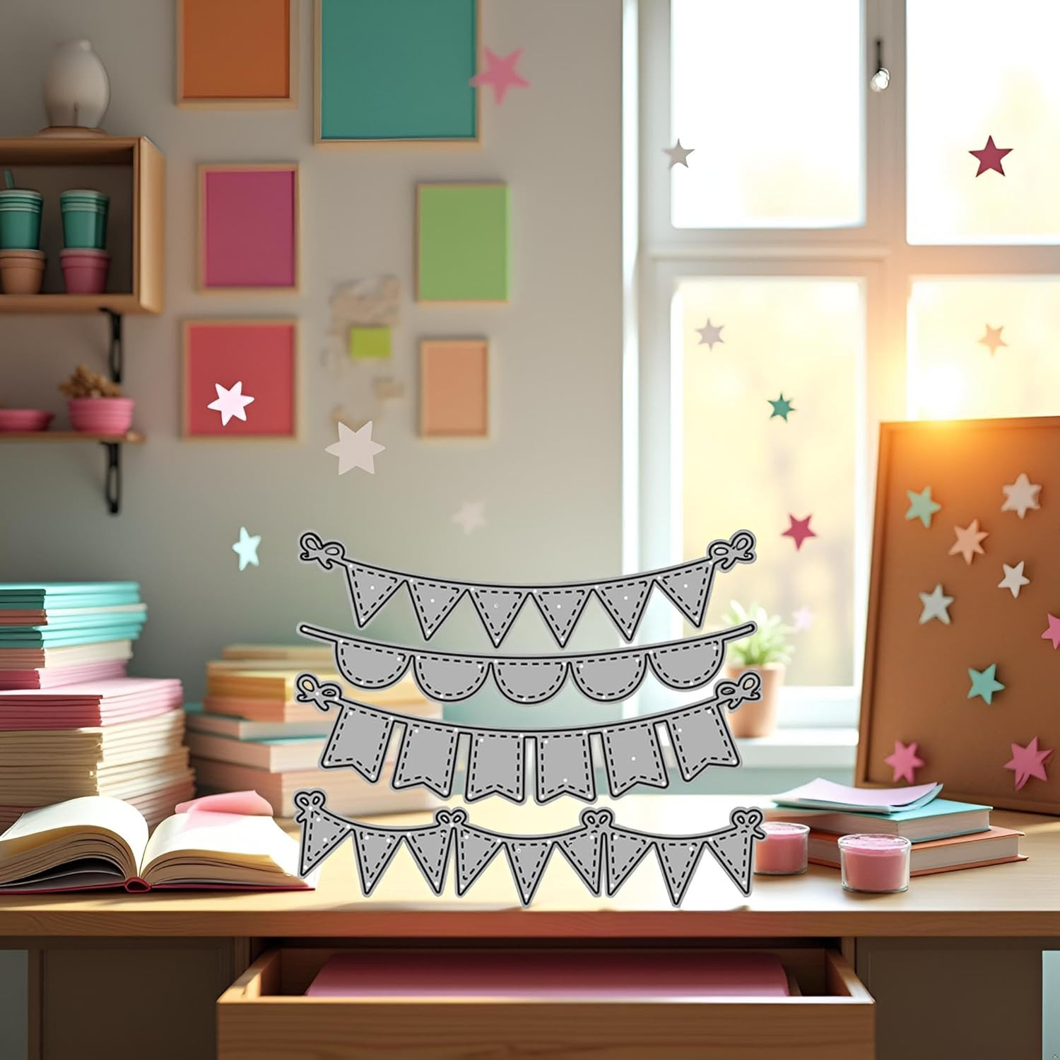 4Pcs Triangle Circle Banners Cutting Dies, Card Making Accessories, DIY Scrapboo