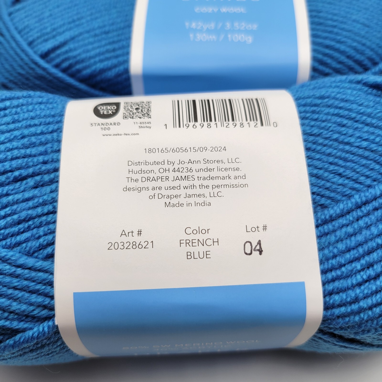 (2 Skeins) Draper James Cozy Wool FRENCH BLUE SW Merino Acrylic 142 yds 3.52 oz