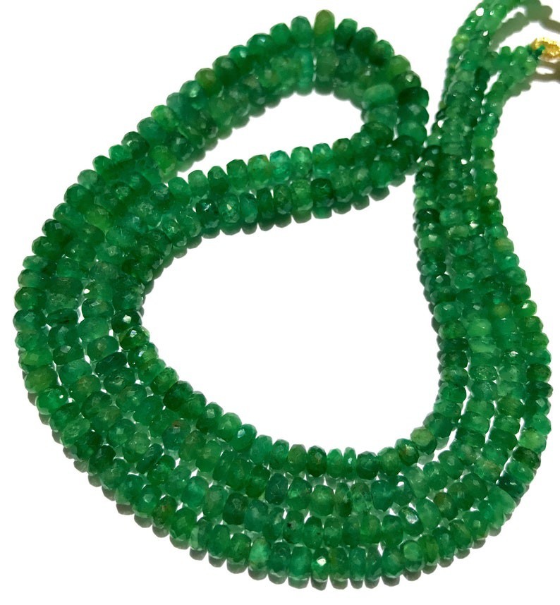 Zambian Green Emerald Faceted Rondelle Beads 2 Layer Emerald Necklace Gemstone