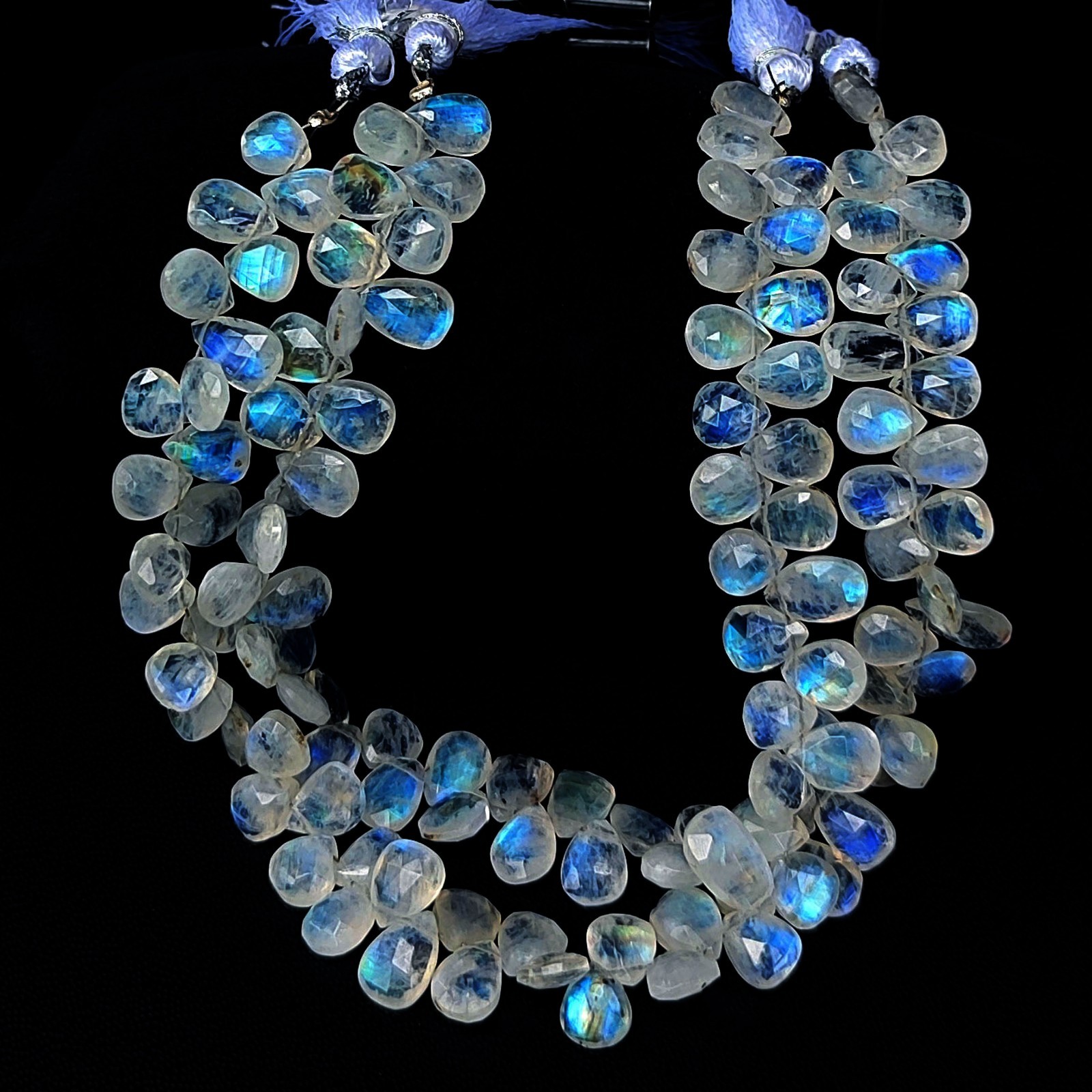 Natural Rainbow Fire Moonstone 8×6 mm Faceted Pear Briolette Beads 8″ Strand