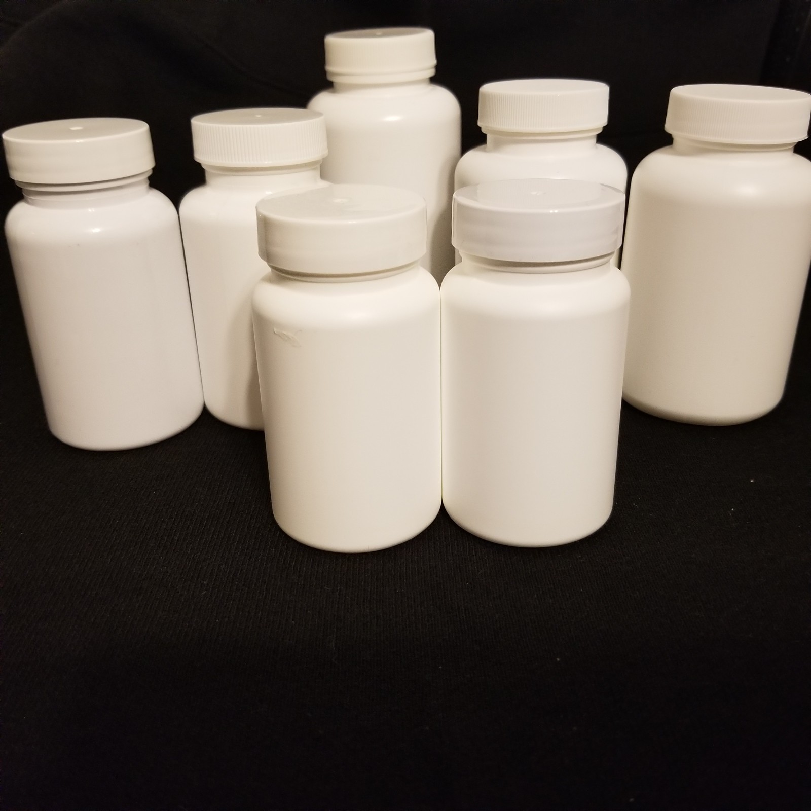 7 White Plastic Bottles w/Lids 4 sizes see Photos/Description Clean Ready to Use