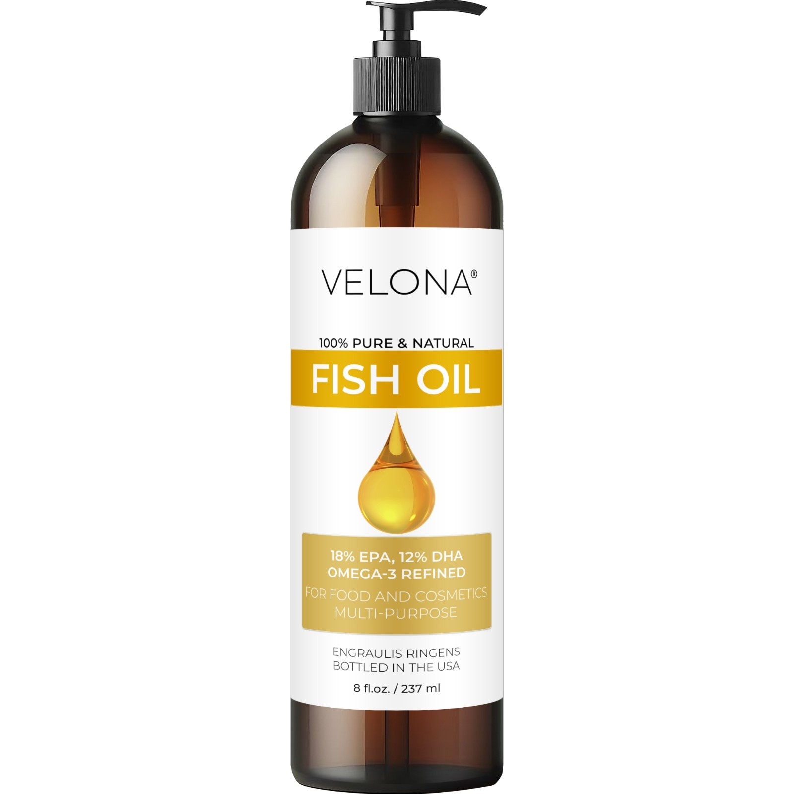 Fish Omega-3 Oil by Velona – 2oz-7lb Pure Refined Cold pressed Vitamin E, D