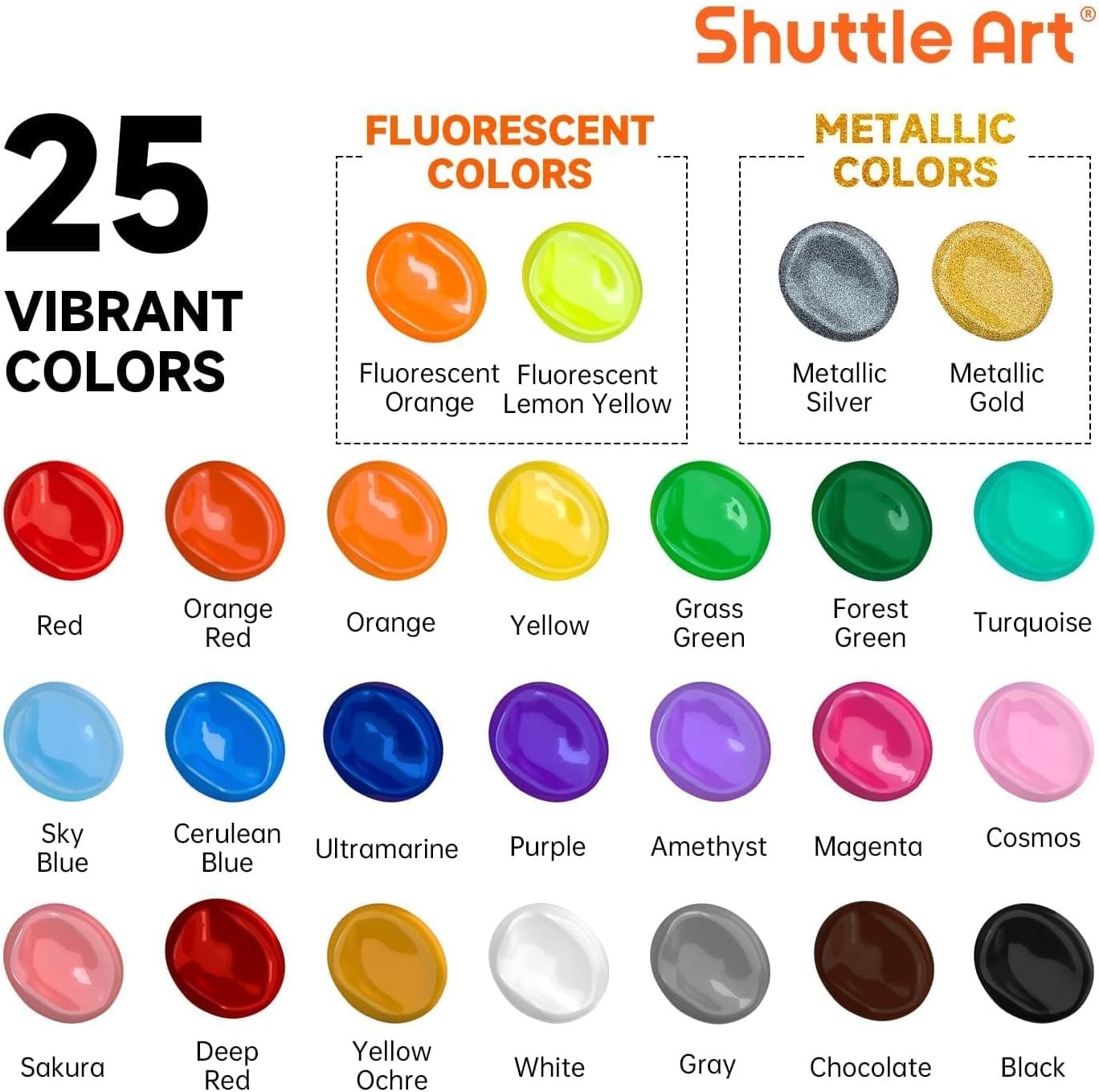 Acrylic Paint, 25 Colors Acrylic Paint Set, 2oz/60ml Bottles, Rich Pigments P…
