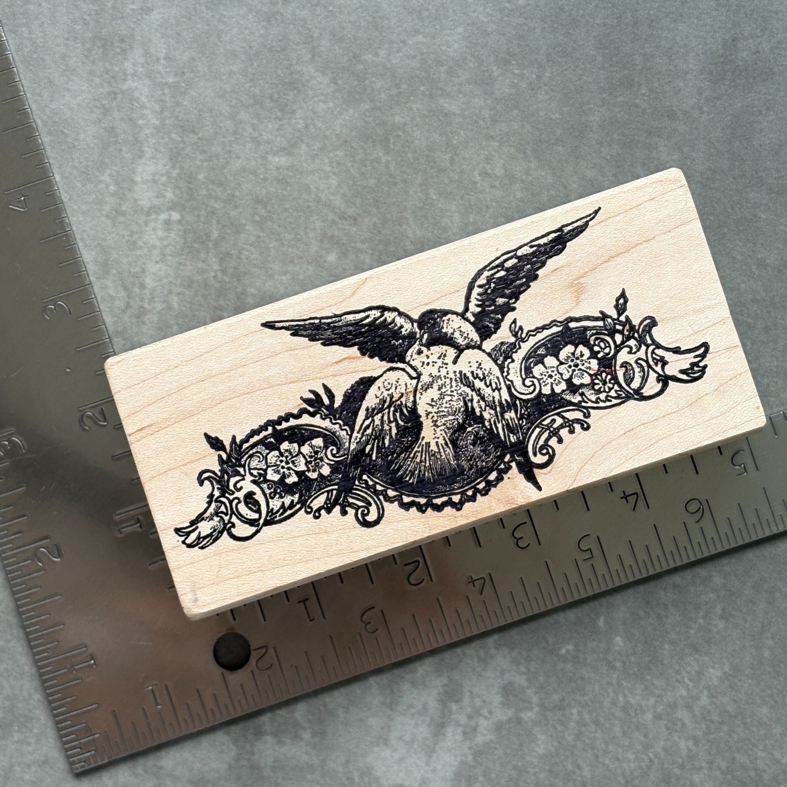 Magenta Victorian Calling Card Art Rubber Stamp Doves Scrollwork Junk Journal