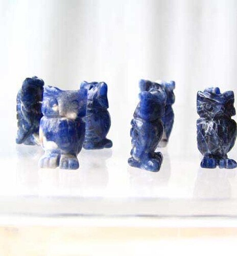 2 Wisdom Carved Sodalite Owl Animal Beads | 21x12x9mm | Blue white
