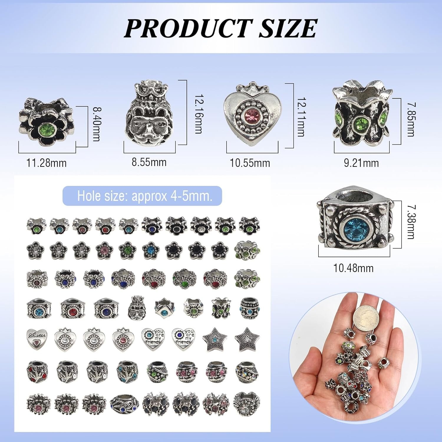 30pcs Alloy Rhinestone Enamel European Beads Large Hole Lampwork Spacer Bead