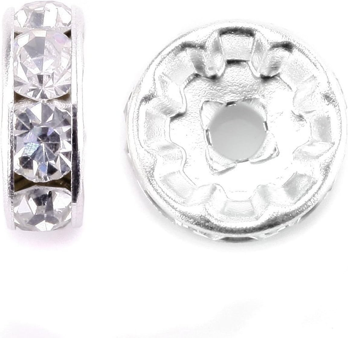 100Pcs Rondelle Spacer Beads 8Mm Silver Plated Czech Crystal Rhinestone for Jewe