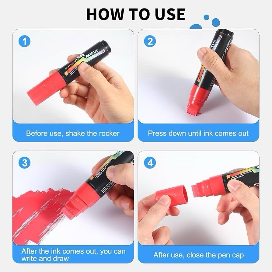 (2 Box 8 Pcs) 4 Jumbo Markers – Red, Yellow, Green, Blue – for Rock, Wood, Glass