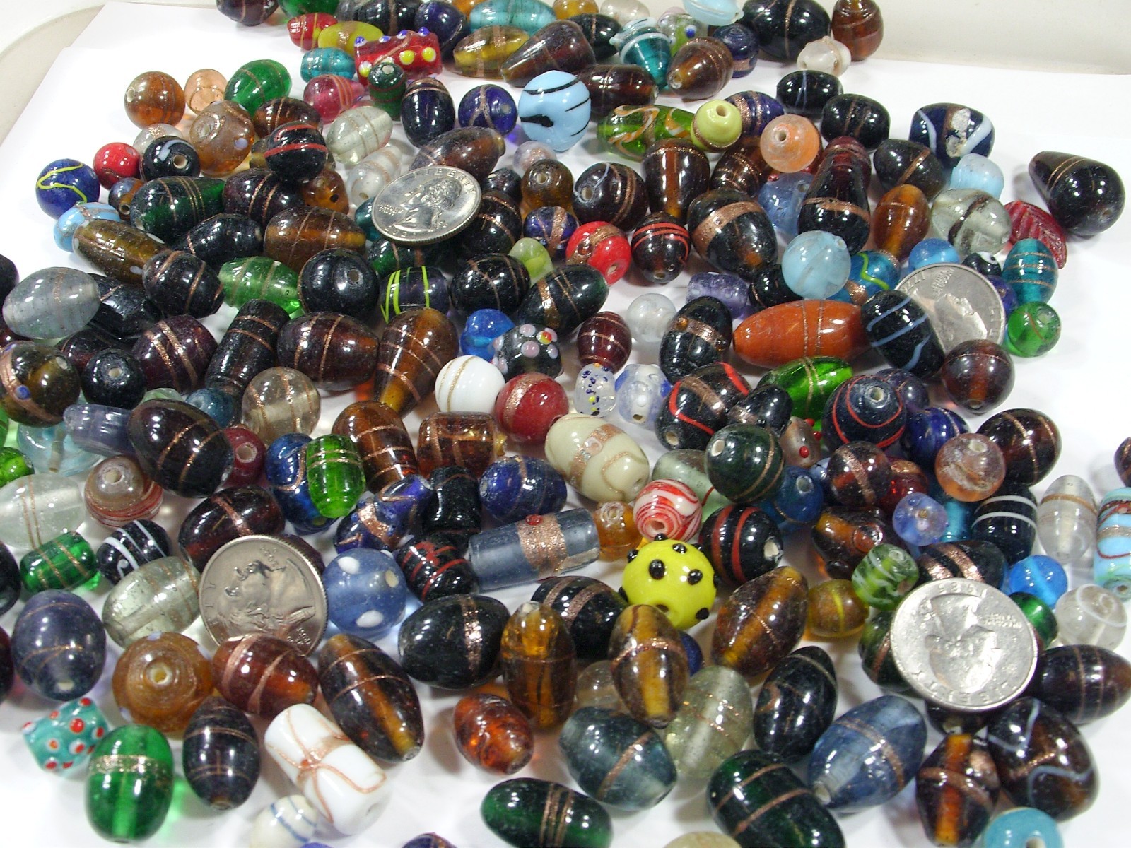 2 Pounds Assorted Shapes and Sizes Old Stock India Handmade Glass Beads (Y-68)⭐