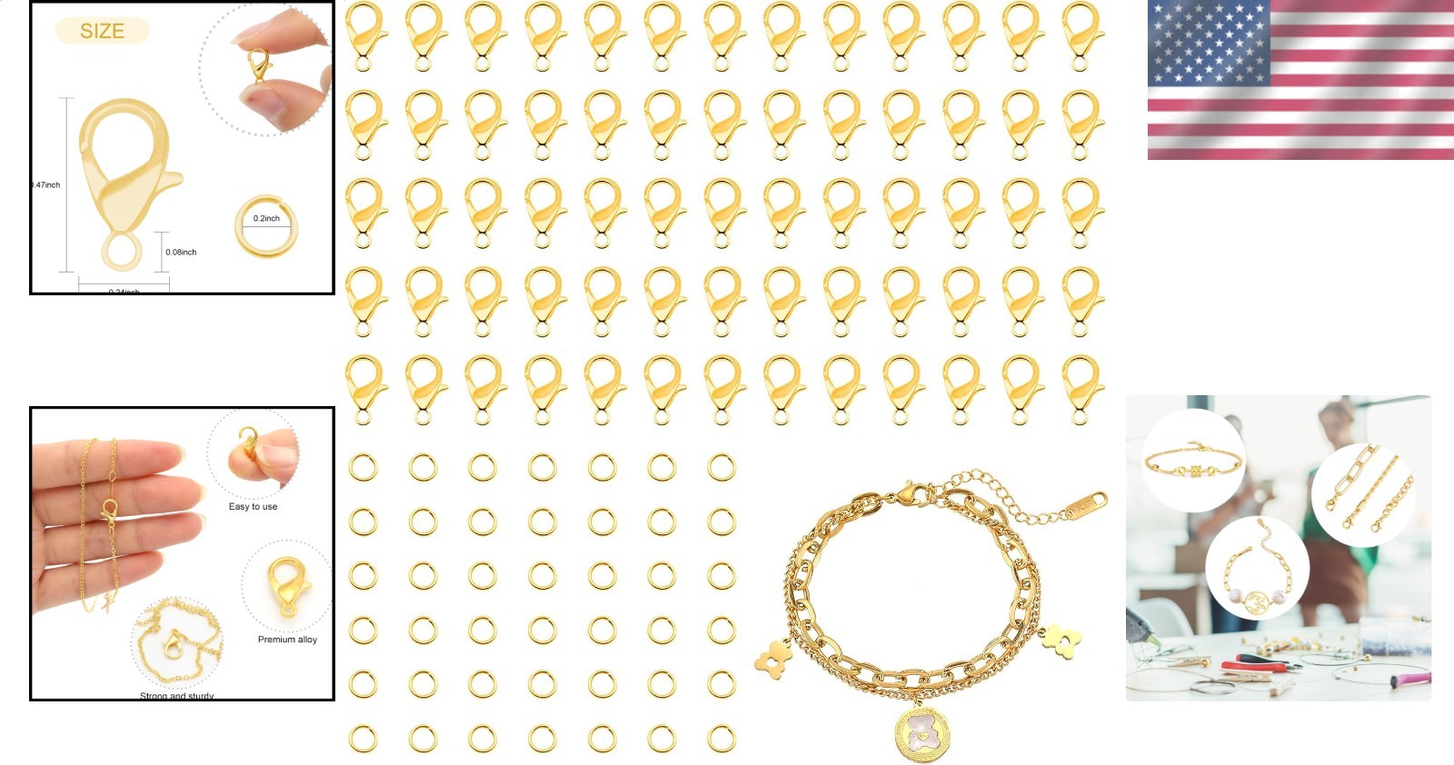 300 Pcs Gold Jewelry Making Kit: Lobster Clasps & Jump Rings for DIY Crafting