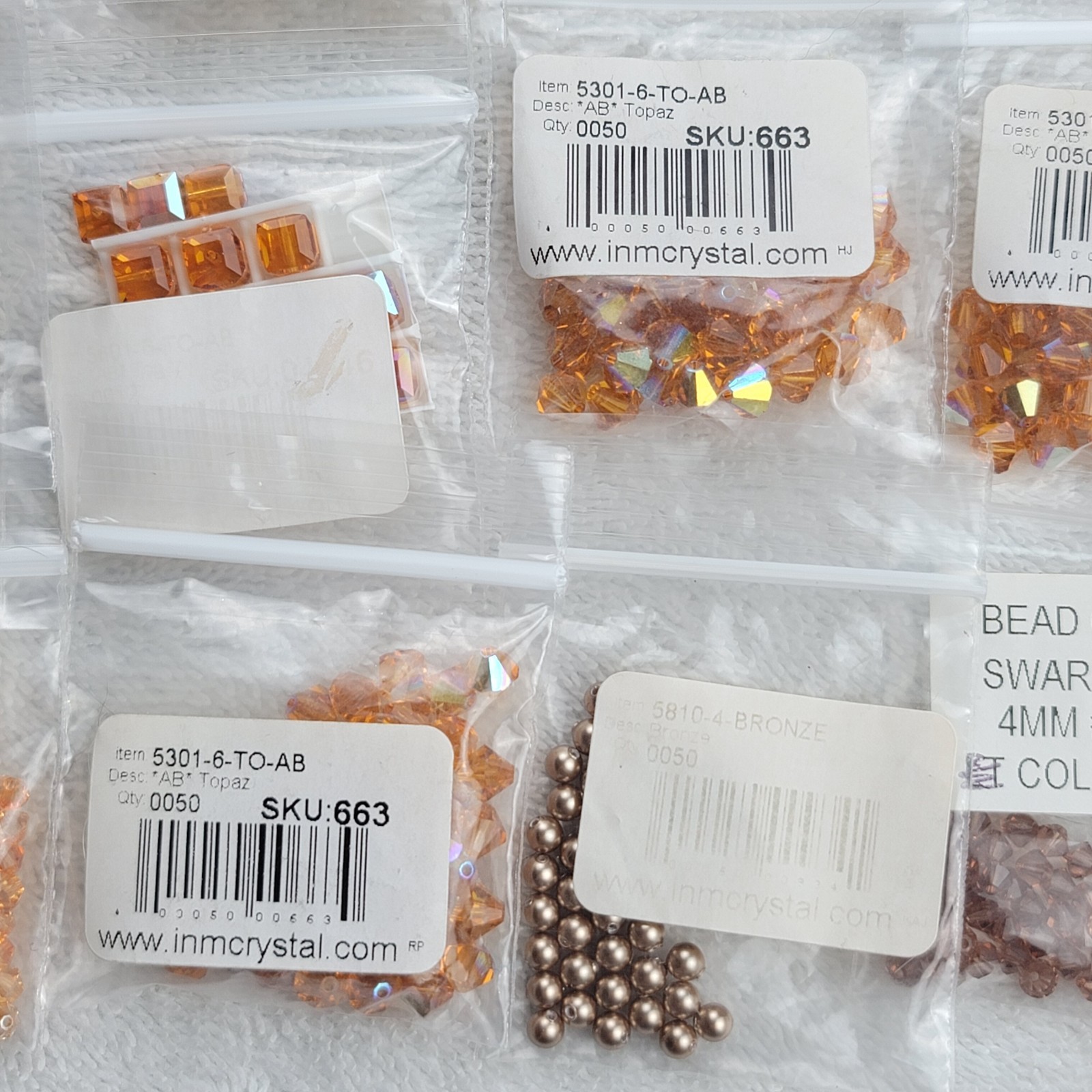 Swarovski Crystal Bead Lot Topaz Copper Bronze Bicone Pearl/Mixed Qty 5301 5810