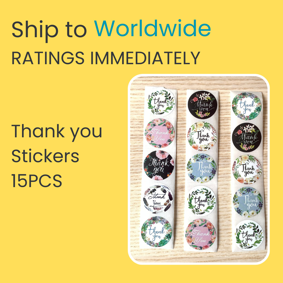 15Pcs Thank You Stickers Seal Labels Flower Craft Packaging Sticker Sealing