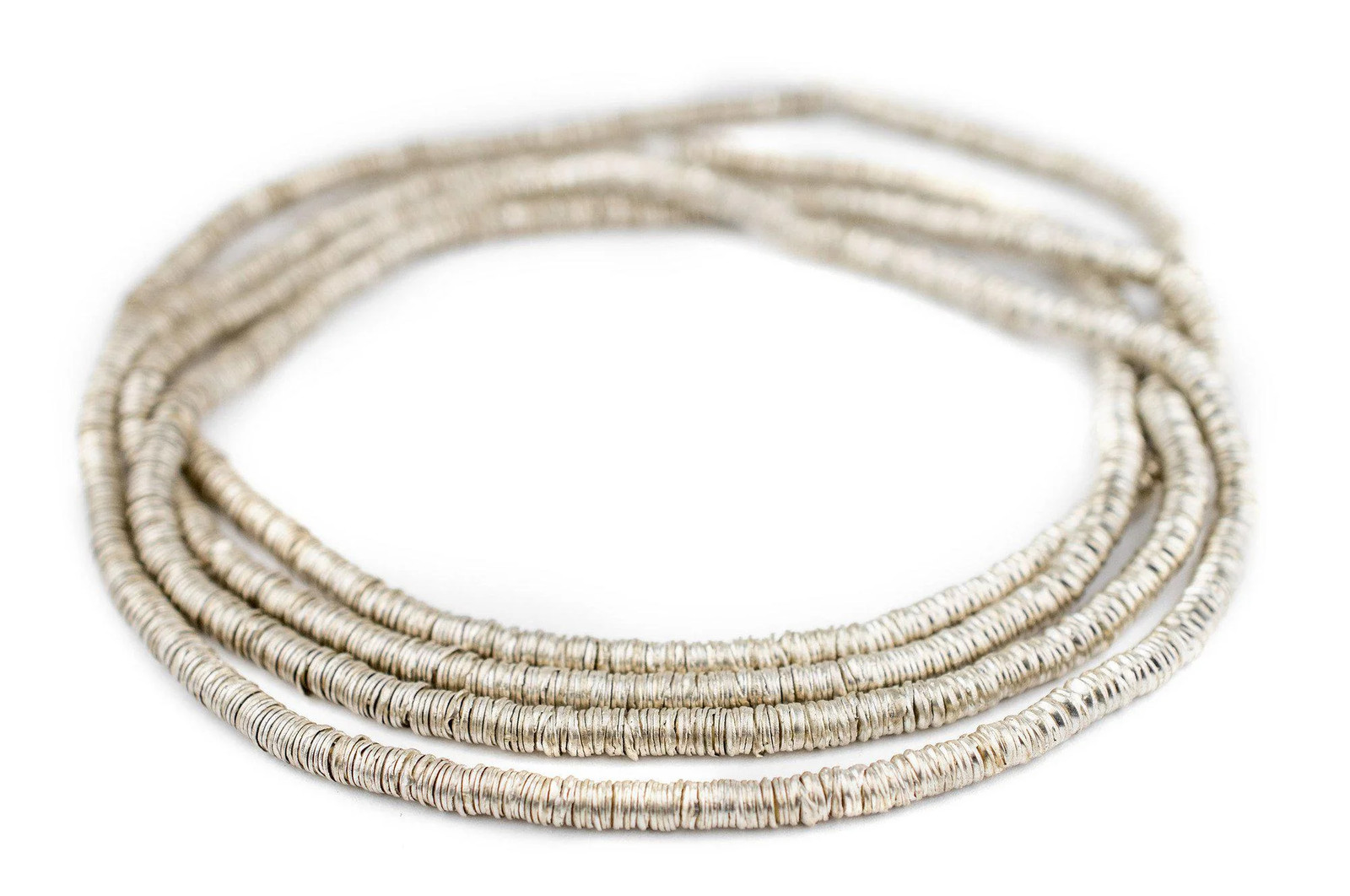 Silver Interlocking Crisp Beads 4mm White Metal 25 Inch Strand
