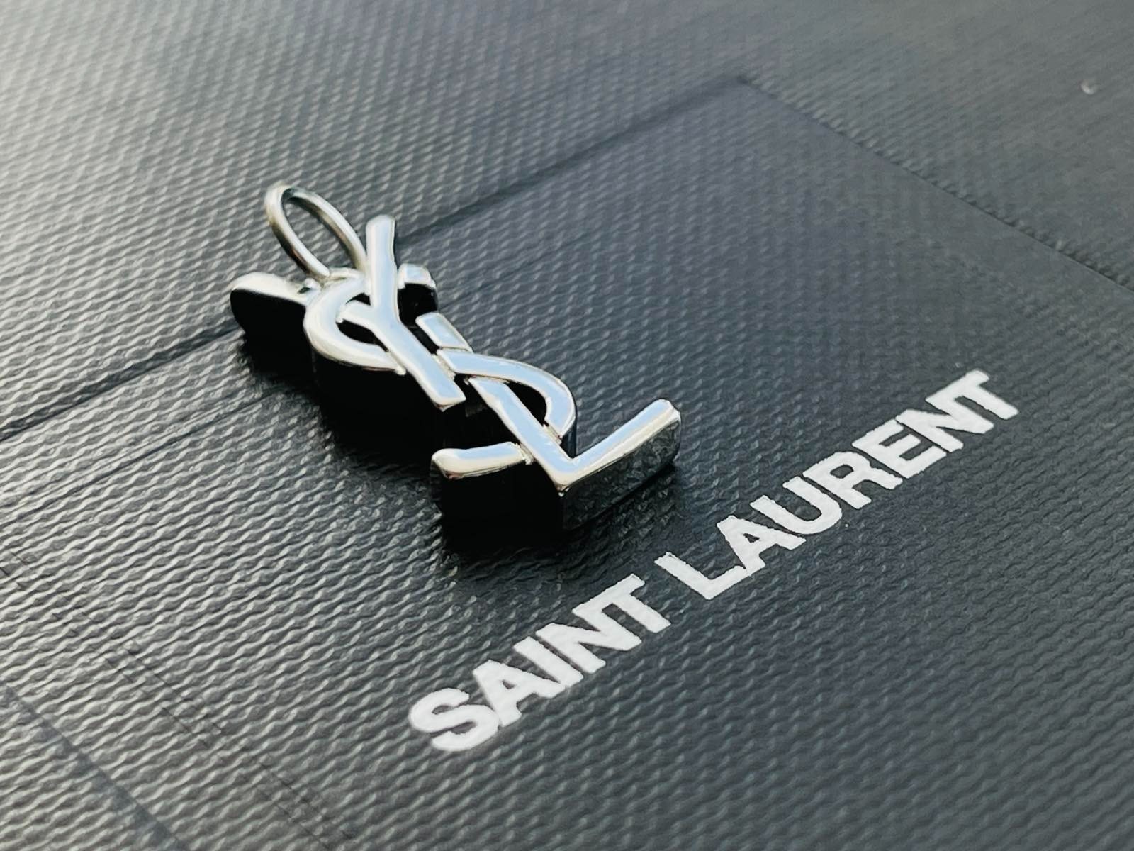 YSL charm pendant stamped zipper pull silver