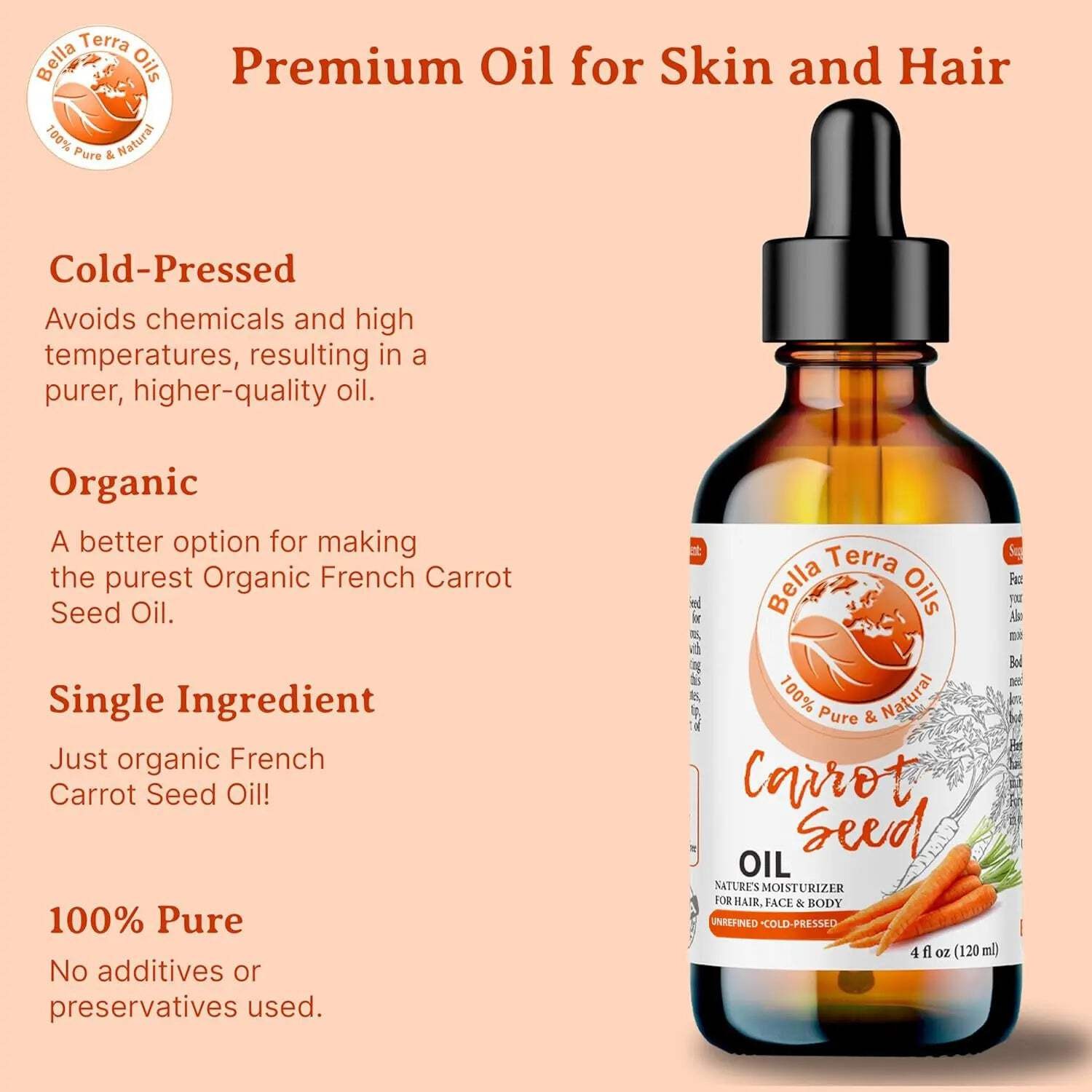 Organic 8oz Carrot Seed Oil – Pure, Cold-Pressed, All-Natural Oil for Beauty & W