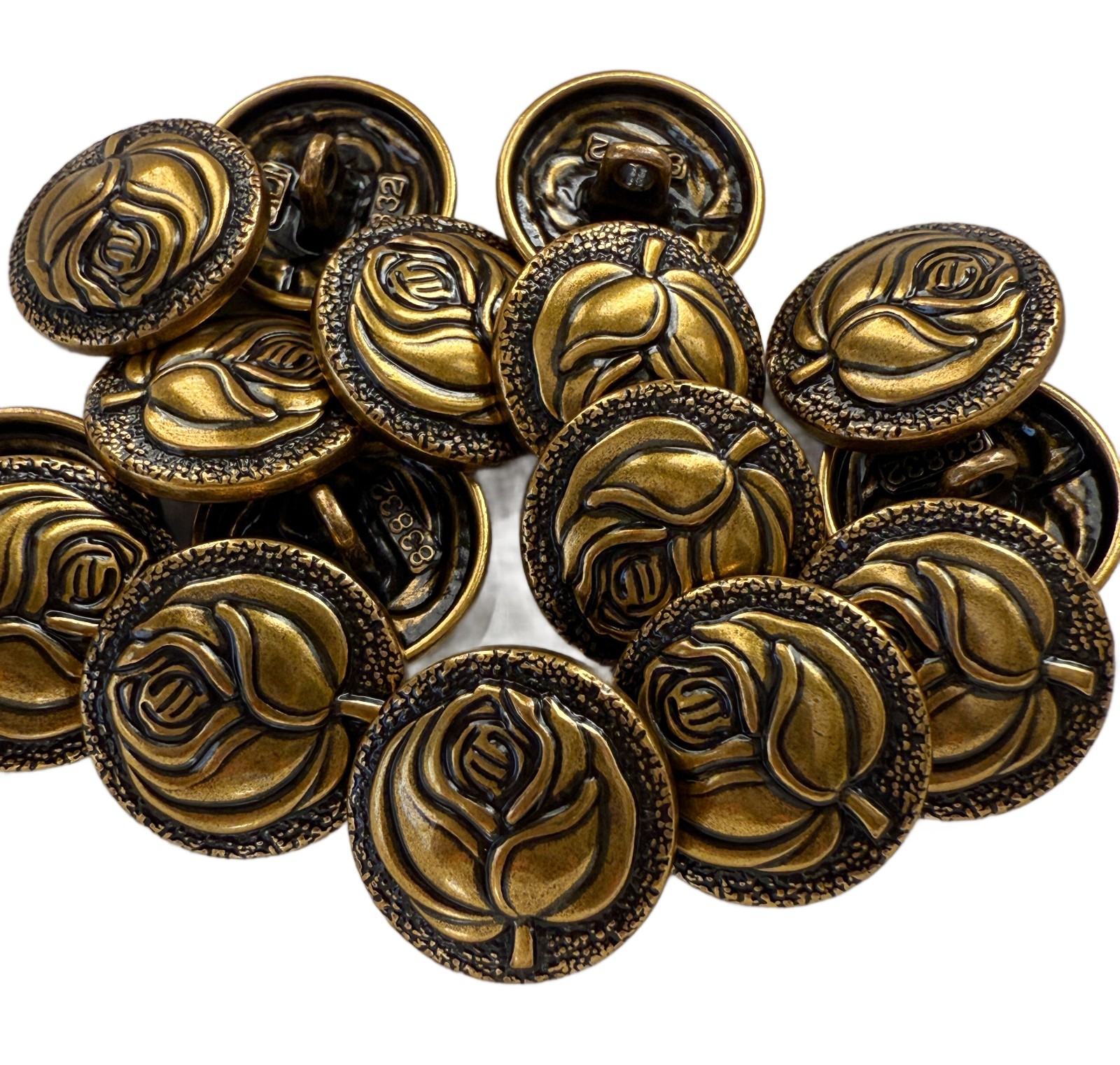 10PC Antiqued Bronze Rose Floral Metal Buttons Crafts Shank Buttons 18mm