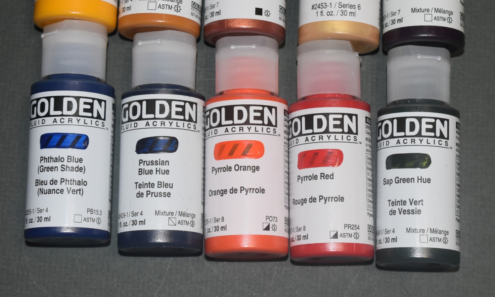 LOT OF 15 Different Bottles Golden Fluid Acrylics – 1 oz Bottles Retail $119.76