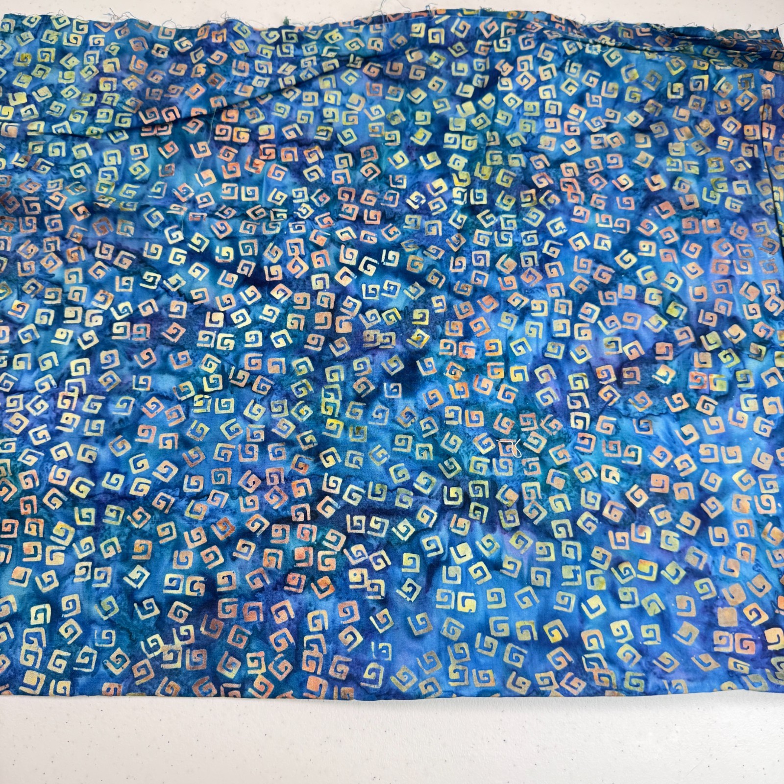 Batik quilting cotton fabric blue tie dye abstract swirls squares 35×44 1 yard