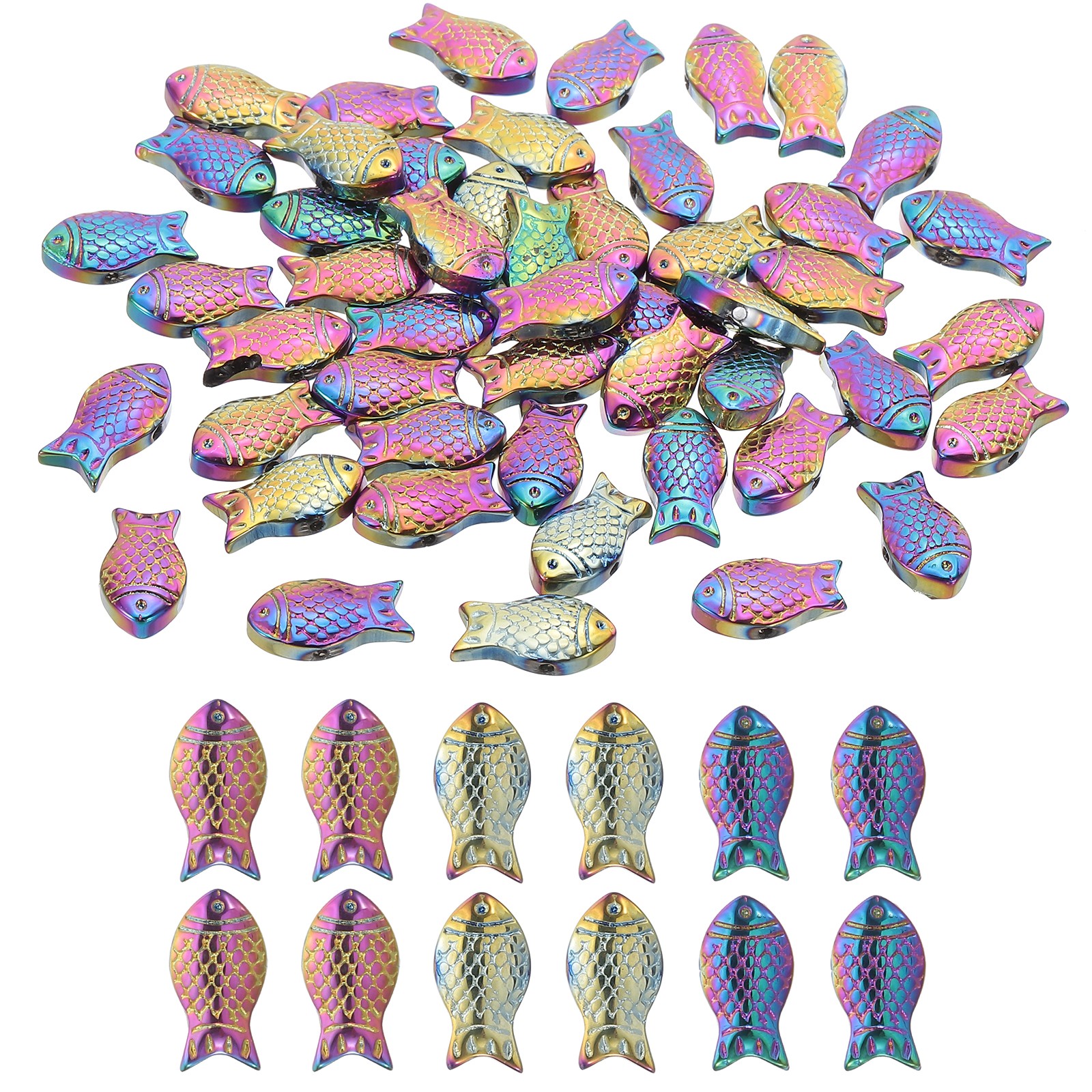 50Pcs Crystal Fish Beads Translucent Czech Glass Beads Multicolored