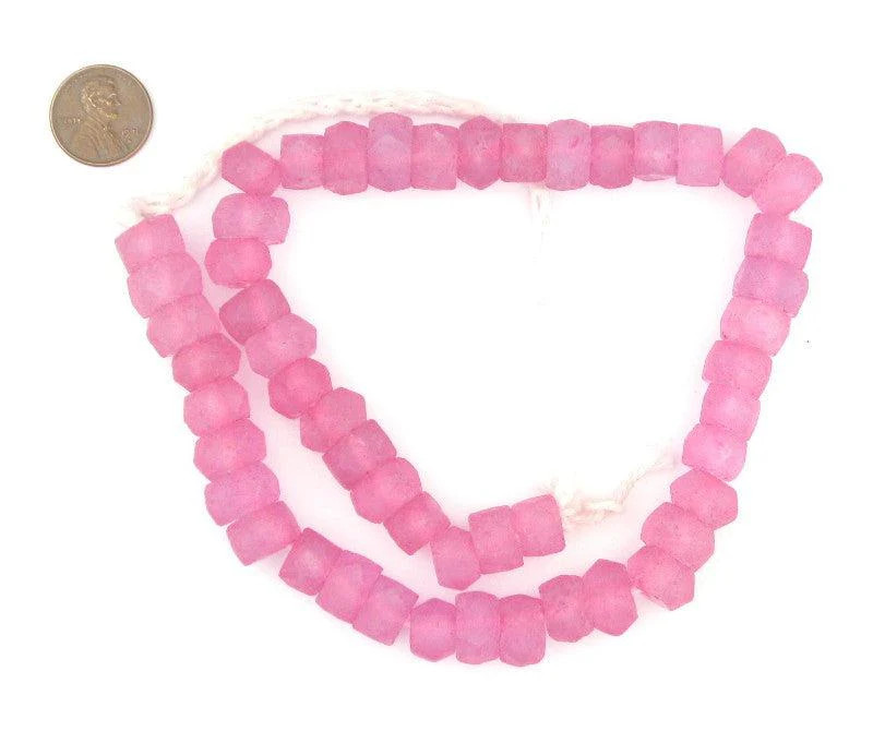 Tulip Pink Faceted Recycled Java Sea Glass Beads 12mm Indonesia Large Hole