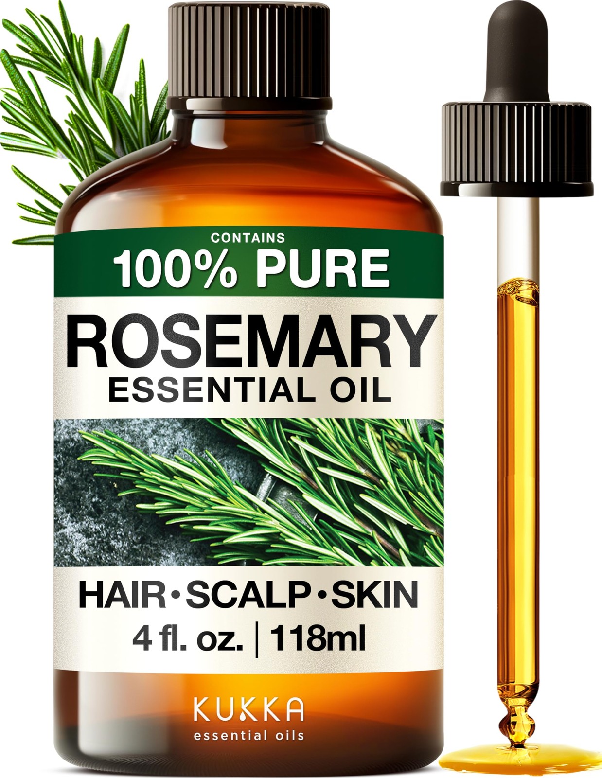 KUKKA Rosemary Essential Oils – 4 Fl Oz – for Hair, Skin, Diffuser, Aromather…