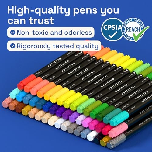 Precision Dual-Tip Acrylic Paint Markers – Paint Pens Set with 48 Multicolor