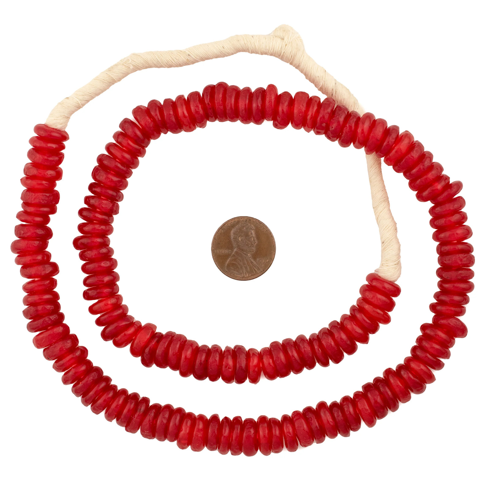 Red Rondelle Recycled Glass Beads 11mm Ghana African Sea Glass Disk Large Hole
