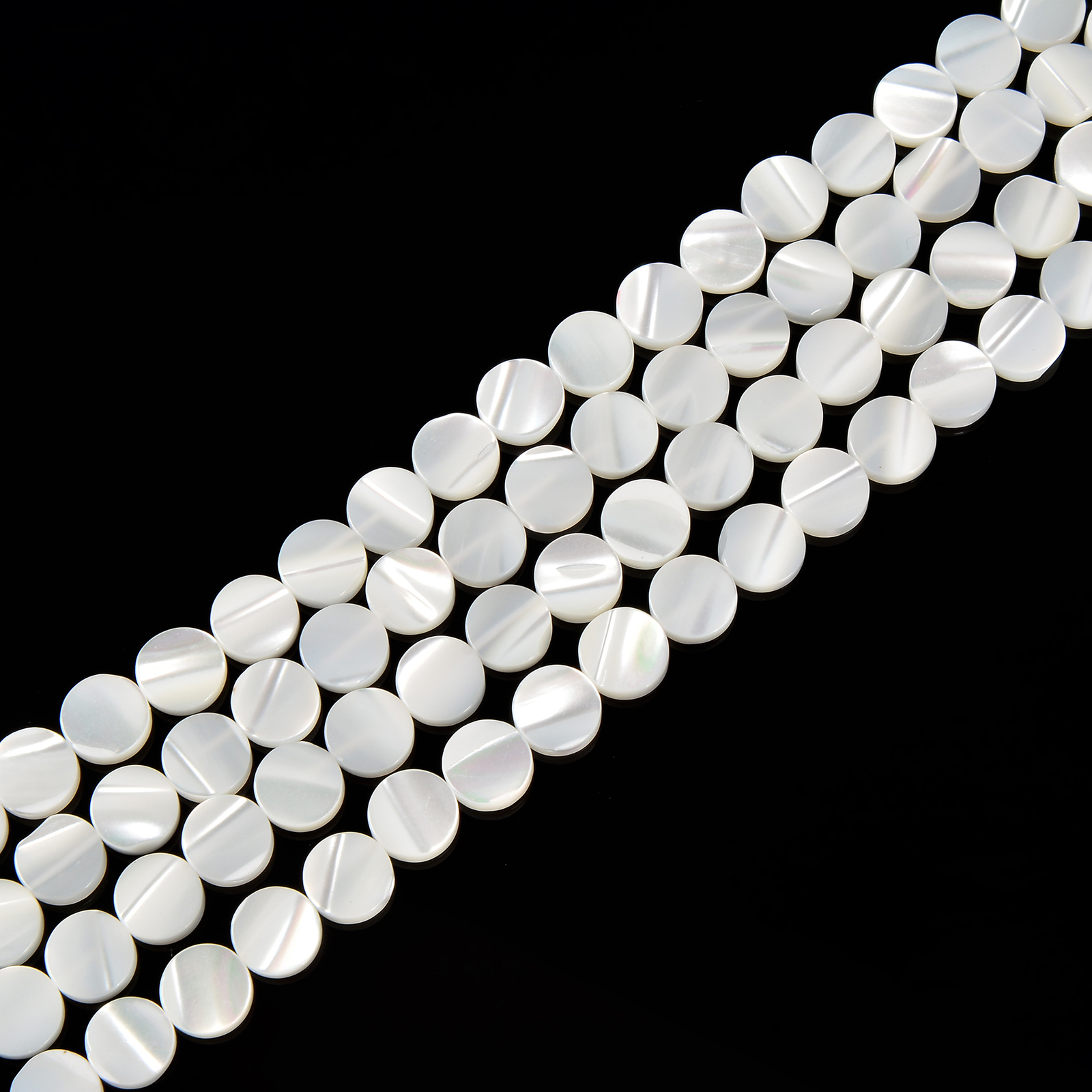 Iridescent White Mother of Pearl MOP Shell Coin Beads 6mm 8mm 10mm 15.5” Strand
