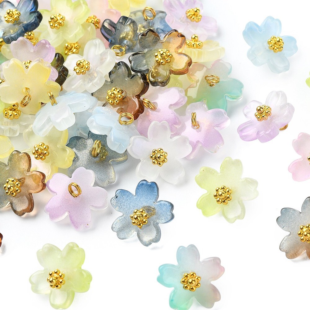 90pcs Gradient Glass Flower Charms Floral Charms for Jewelry Making DIY