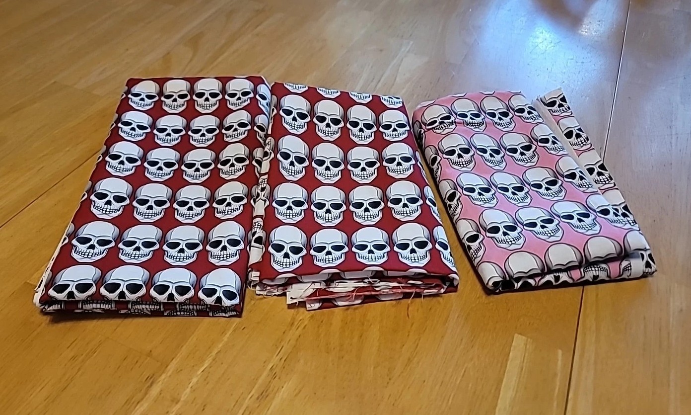 Alexander Henry Fabric Roboskull Red Pink 3 Pieces Less Than 1 Yard Each 2006