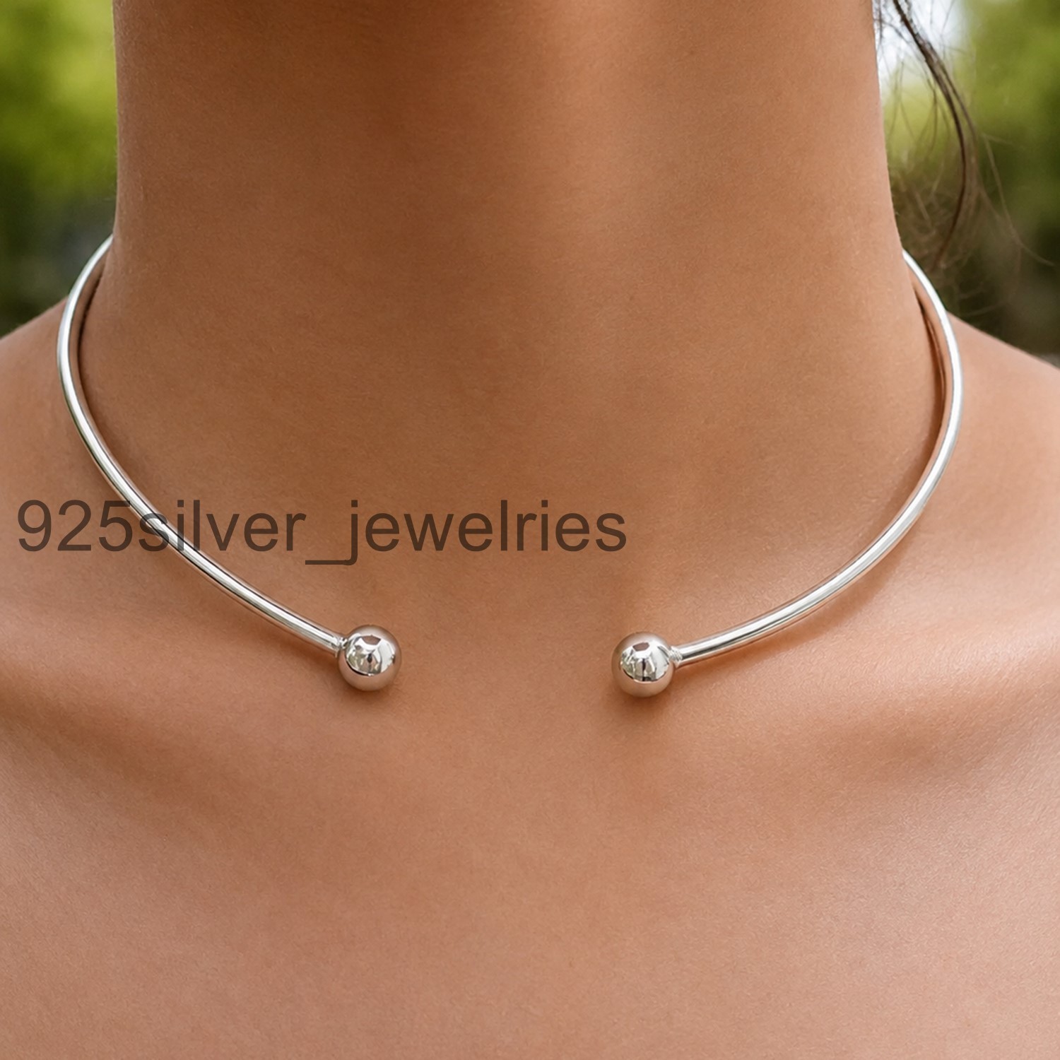 Sterling Silver Ball Choker Necklace 925 Handmade Modern Collar Jewelry SR#23